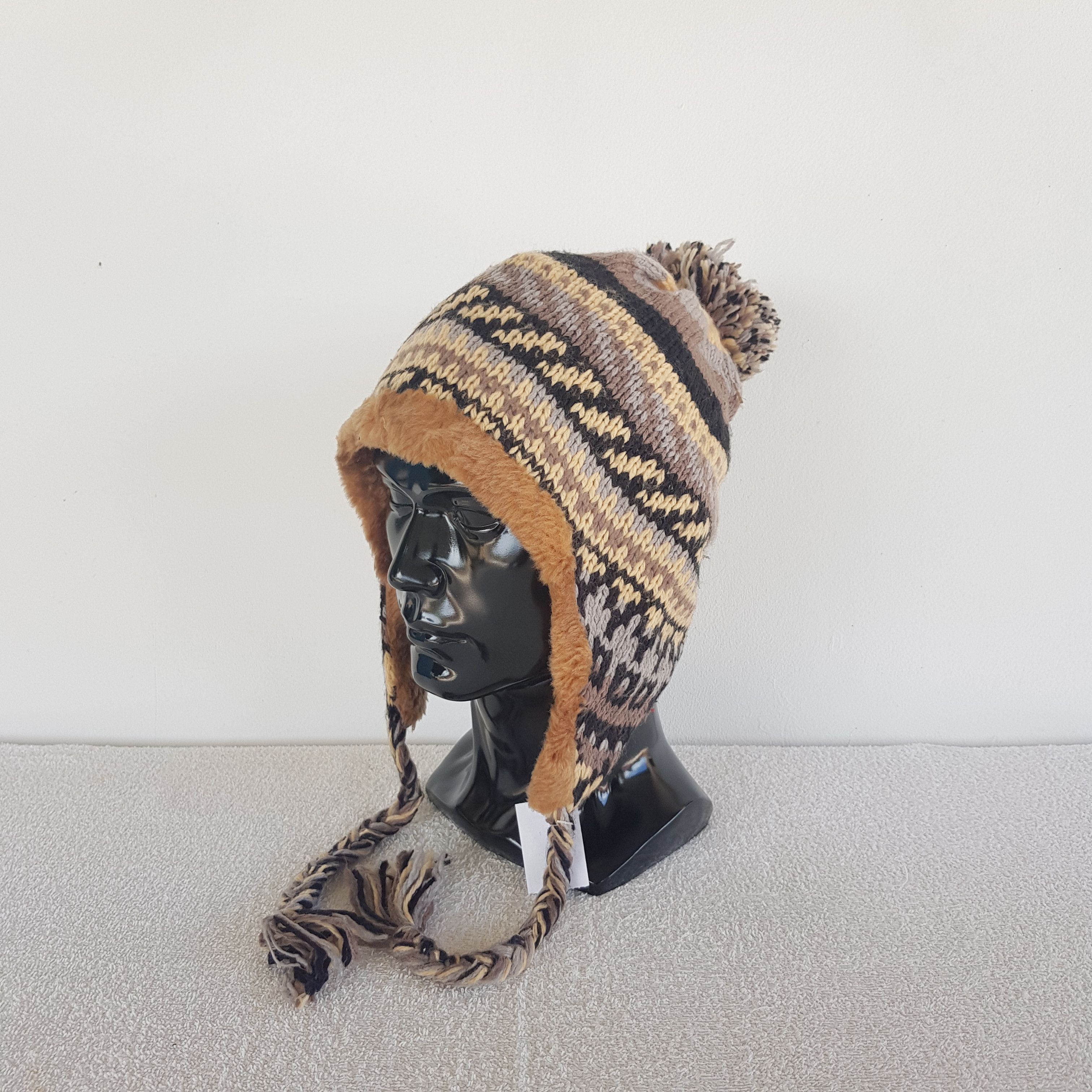 Japanese Brand Vintage Japanese Earflap Beanie Ribbed Knit Pom Caps Hats. Size ONE SIZE - 1 Thumbnail