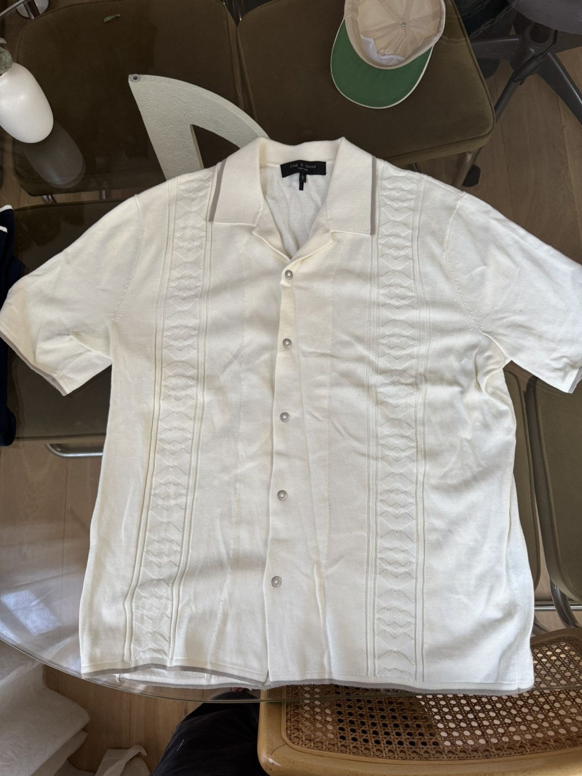 Rag & Bone Rag and Bone Navy and White Knit Short Sleeve Button Down Size US L / EU 52-54 / 3 - 1 Thumbnail