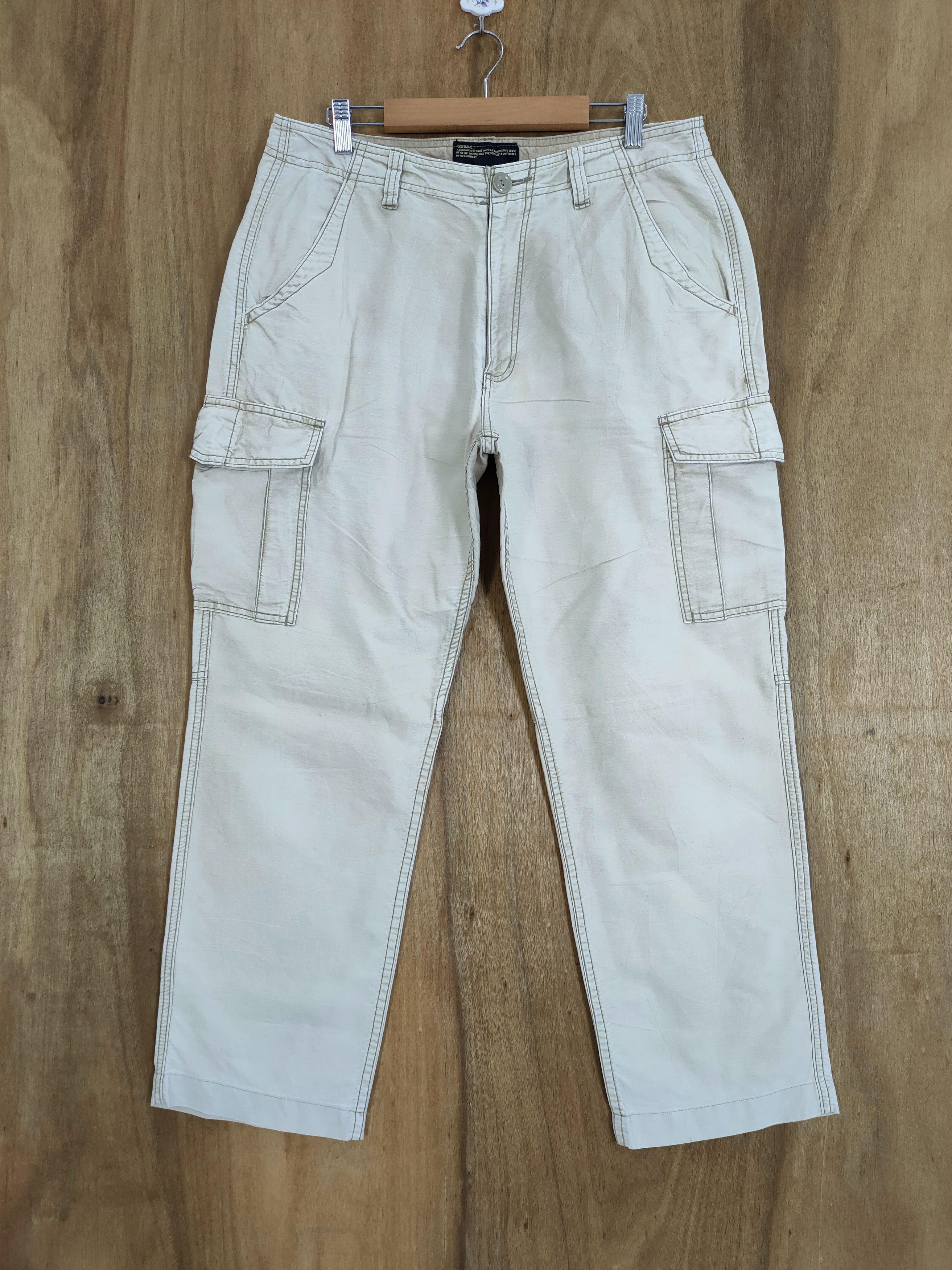 Japanese Brand × Numbers VINTAGE BACK NUMBER WHITE YELLOW BAGGY CARGO PANTS Size US 34 / EU 50 - 1 Thumbnail