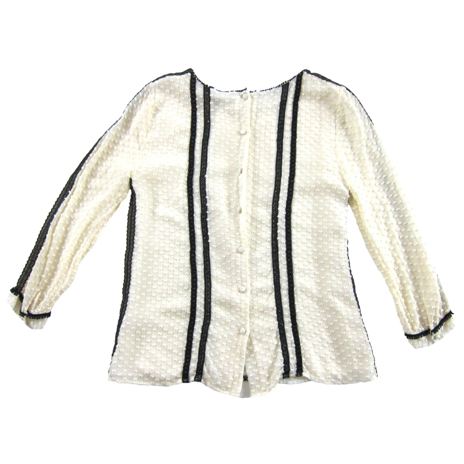J.Crew J.Crew Silk Ivory Black Lace 3/4 Sleeve Tunic Peasant Blouse Women Size 4 Size S / US 4 / IT 40 - 2 Thumbnail