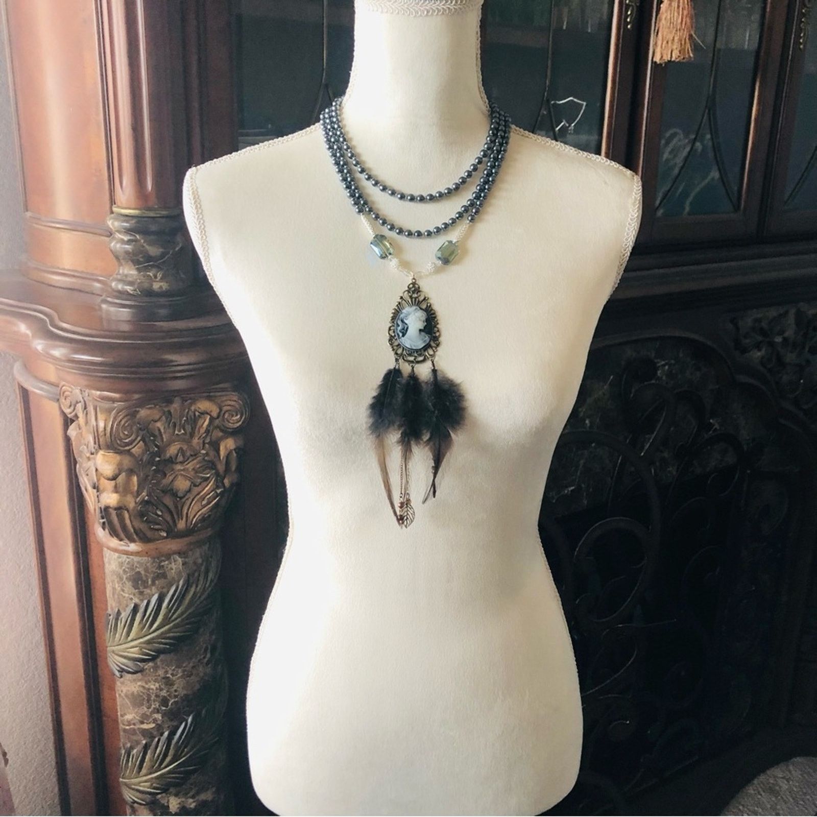Handmade Handcrafted filigree cameo Pearl labradorite necklace Size ONE SIZE - 6 Thumbnail
