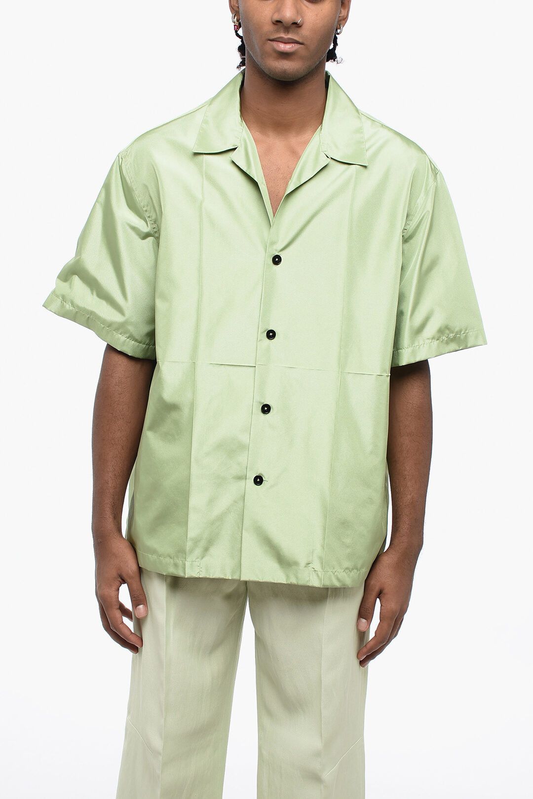 Jil Sander og1mm0625 Nylon Oversized Bowling Shirt in Green Size US XS / EU 42 / 0 - 1 Thumbnail
