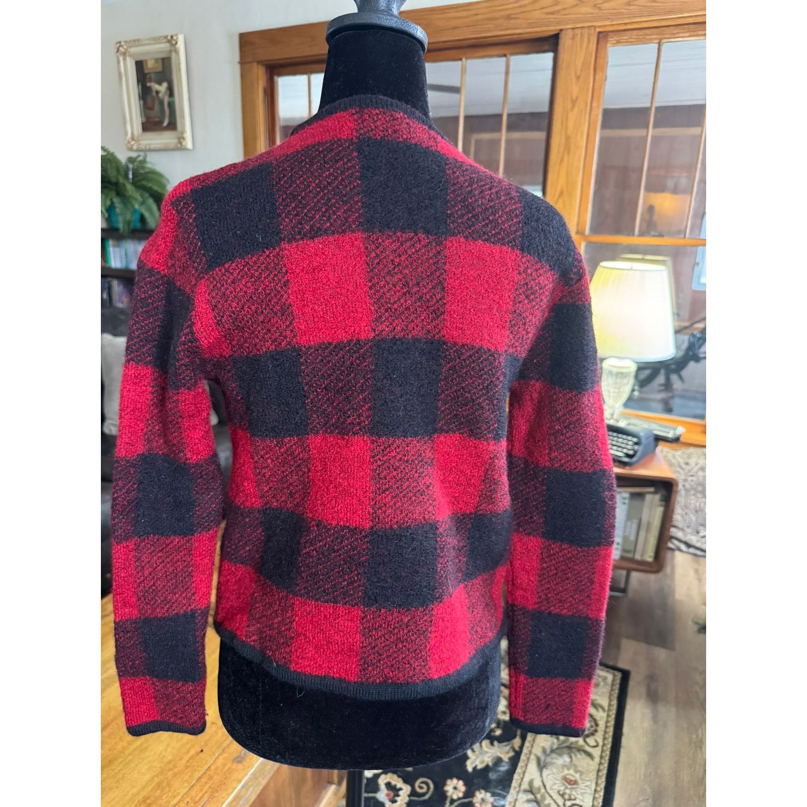 Other Vintage Requirements 100% Wool Buffalo Plaid Zip Cardigan Size S / US 4 / IT 40 - 2 Thumbnail