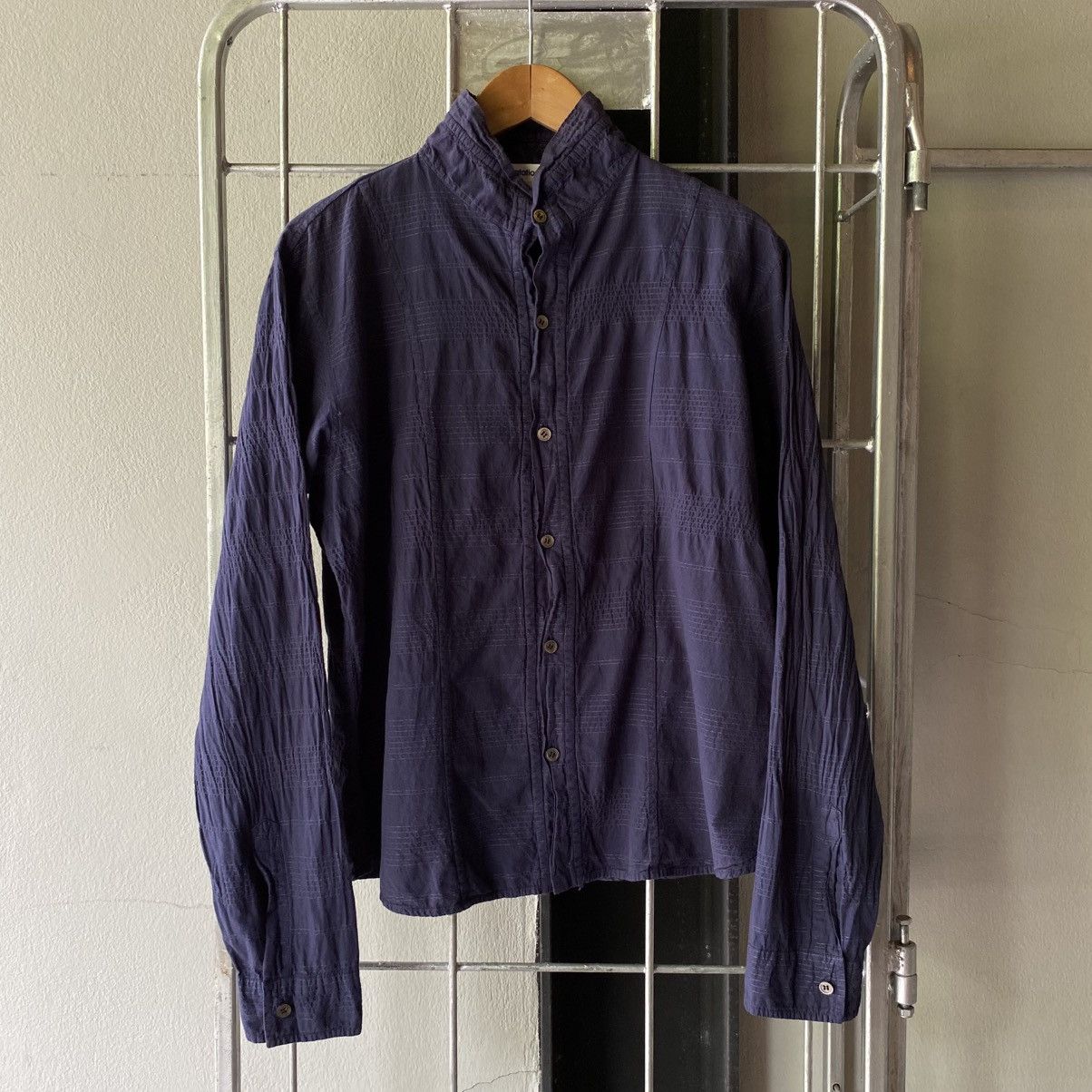 Issey Miyake Plantation Navy Textured Stand Collar Shirt Size M / US 6-8 / IT 42-44 - 4 Thumbnail