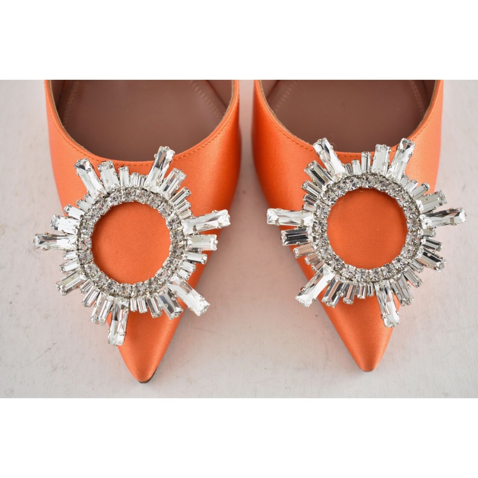 Amina Muaddi Amina Muaddi 95 Begum Sling Orange Satin Crystal Size US 6.5 / IT 36.5 - 8 Thumbnail