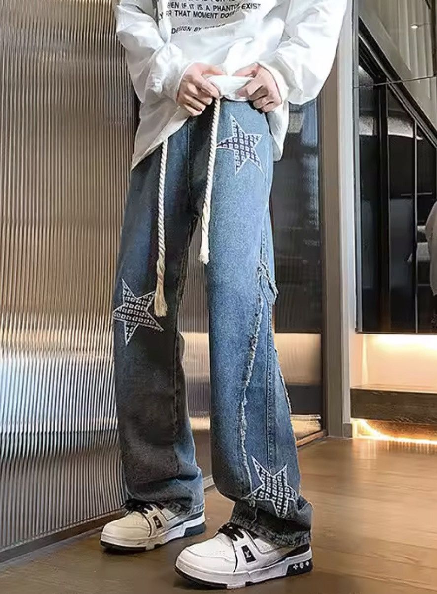 Jean Distressed Star Patchwork Denim – Raw Edge Deconstructed Size US 34 / EU 50 - 5 Thumbnail