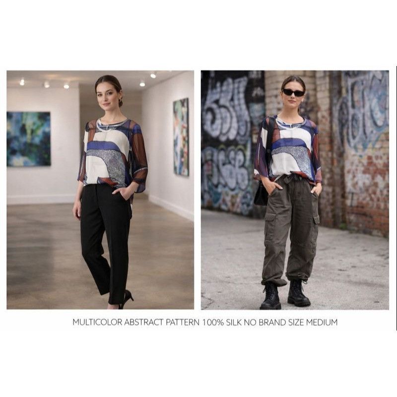 Other Silk Women’s Abstract Blouse M Multicolor Sheer Top Indie Va Size M / US 6-8 / IT 42-44 - 1 Thumbnail