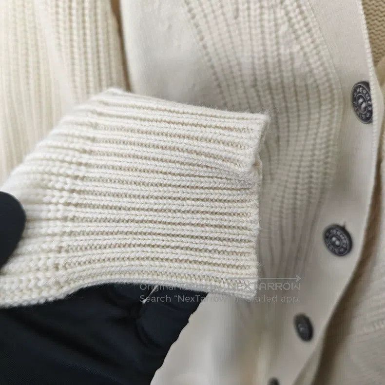Hermes Hermes Ivory 64% Cashmere 36% Cotton Mid-Length Cardigan Size XS / US 0-2 / IT 36-38 - 8 Thumbnail