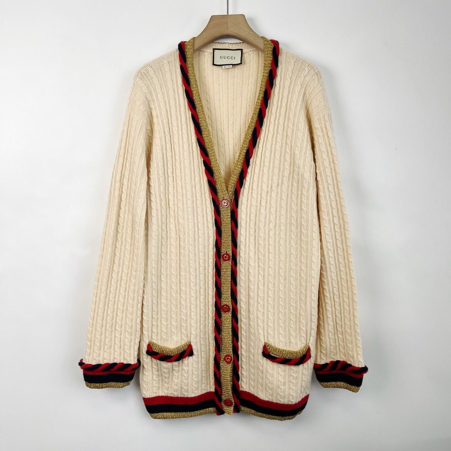 Gucci Gucci Beige Striped Wool Knit Cardigan Size L / US 10 / IT 46 - 1 Thumbnail
