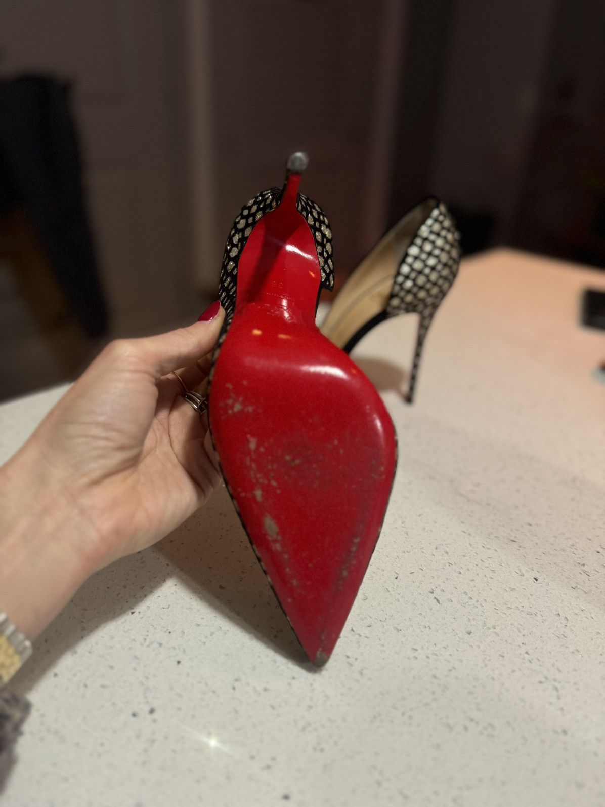 Christian Louboutin Christian Louboutin Gold & Black Mesh Pumps Size US 7.5 / IT 37.5 - 3 Thumbnail