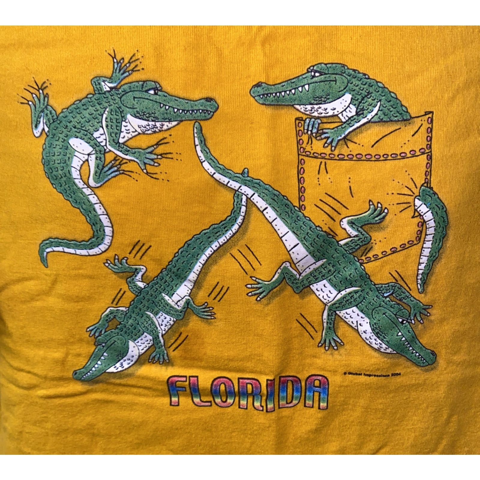 Fruit Of The Loom Men's Fruit of the Loom T-Shirt XL Yellow Florida Crocodile Short Sleeve Cotton Regular Fit Size US XL / EU 56 / 4 - 2 Thumbnail
