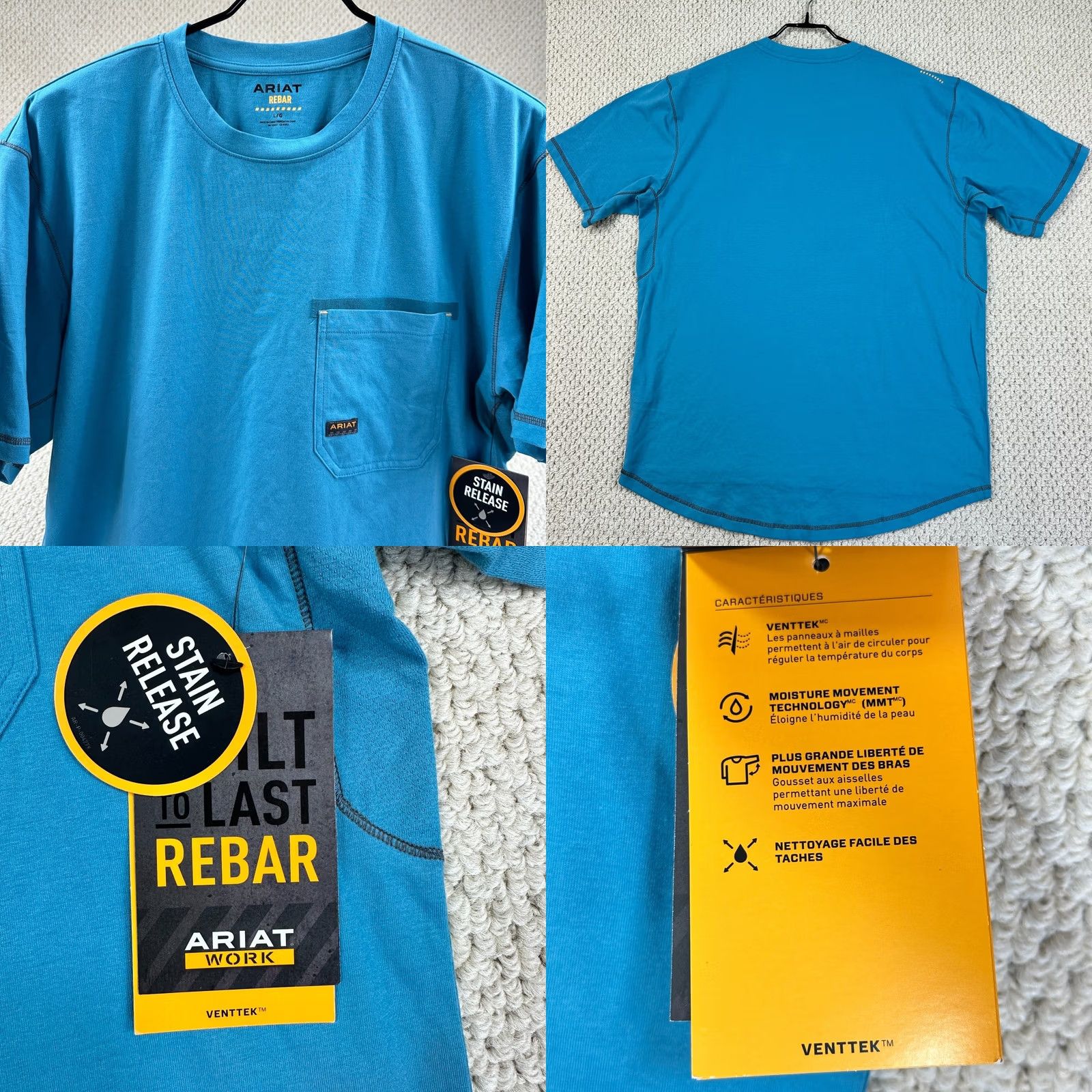 Ariat Ariat Rebar T Shirt Mens Large Blue Work Vent Tek Short Sleeve Tee Size US L / EU 52-54 / 3 - 8 Thumbnail