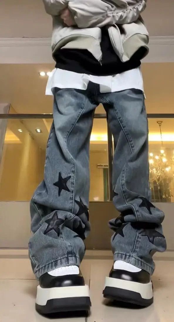 VIBE Retro hip-hop five-pointed star patch design wide-leg jeans Size US 34 / EU 50 - 6 Thumbnail