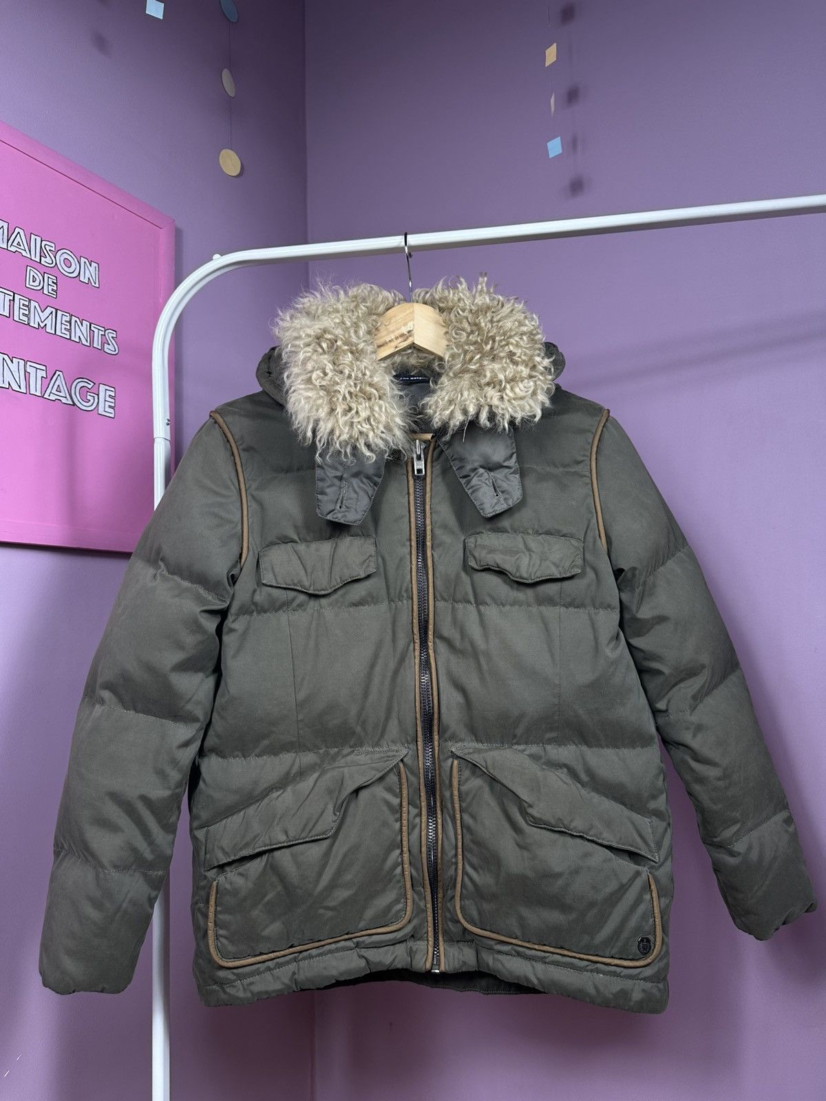 The Kooples The Kooples Down Jacket Puffer Parka Shearling Fur Khaki Size S / US 4 / IT 40 - 8 Thumbnail