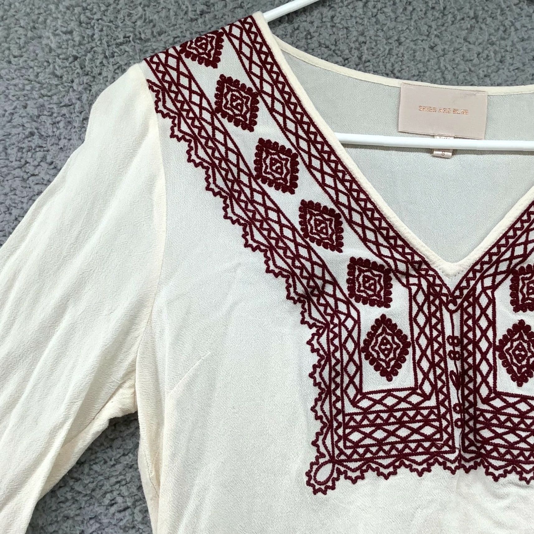 Vintage Skies Are Blue Boho Blouse Womens Small S Embroidered Chiffon V-Neck Top Red Bohemian Beach Summer Womens Size S / US 4 / IT 40 - 5 Thumbnail