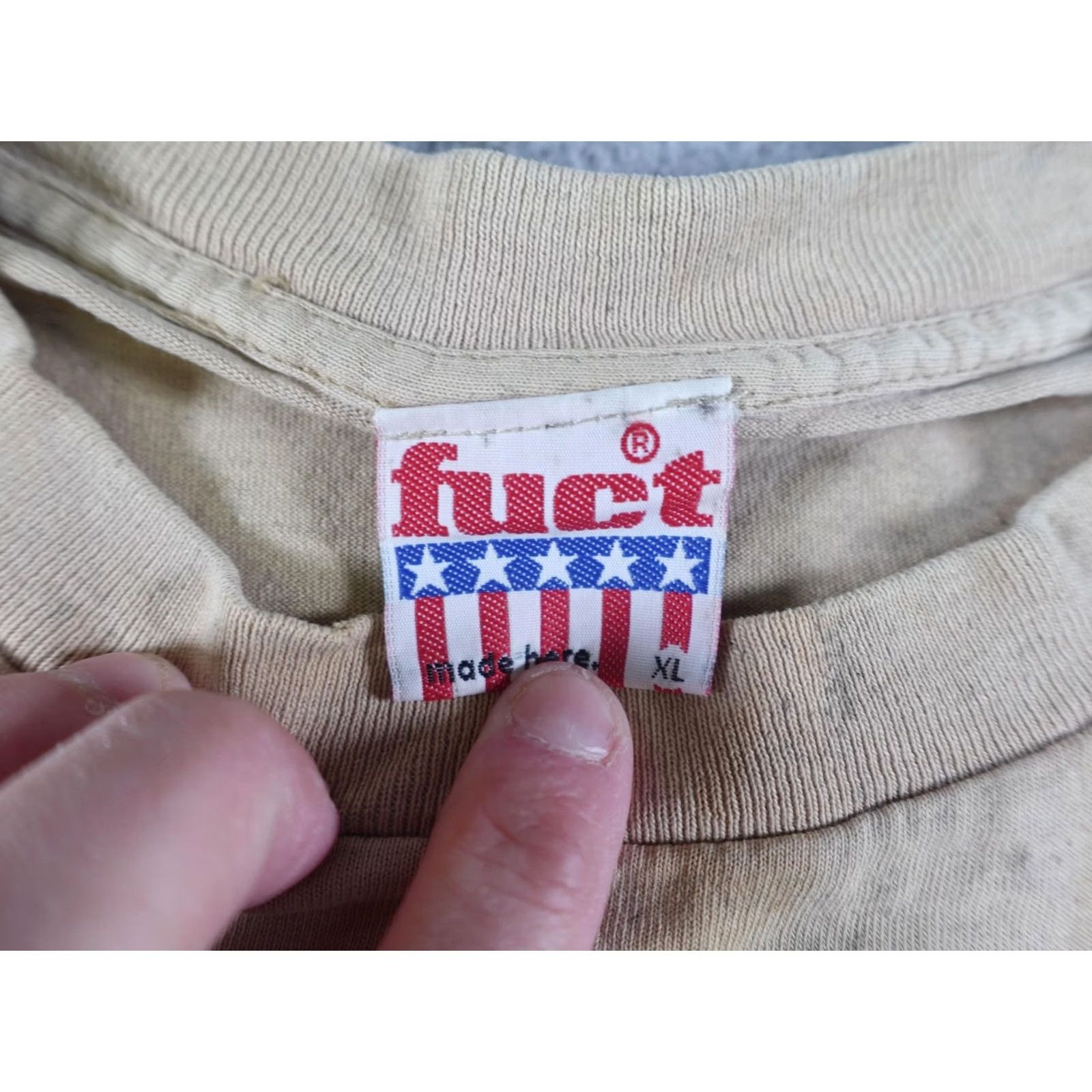 FUCT VINTAGE Fuct Shirt Mens XL Beige Crew Neck Short Sleeve Graphic Print Distressed 90s Skatewear Men Size US XL / EU 56 / 4 - 3 Thumbnail