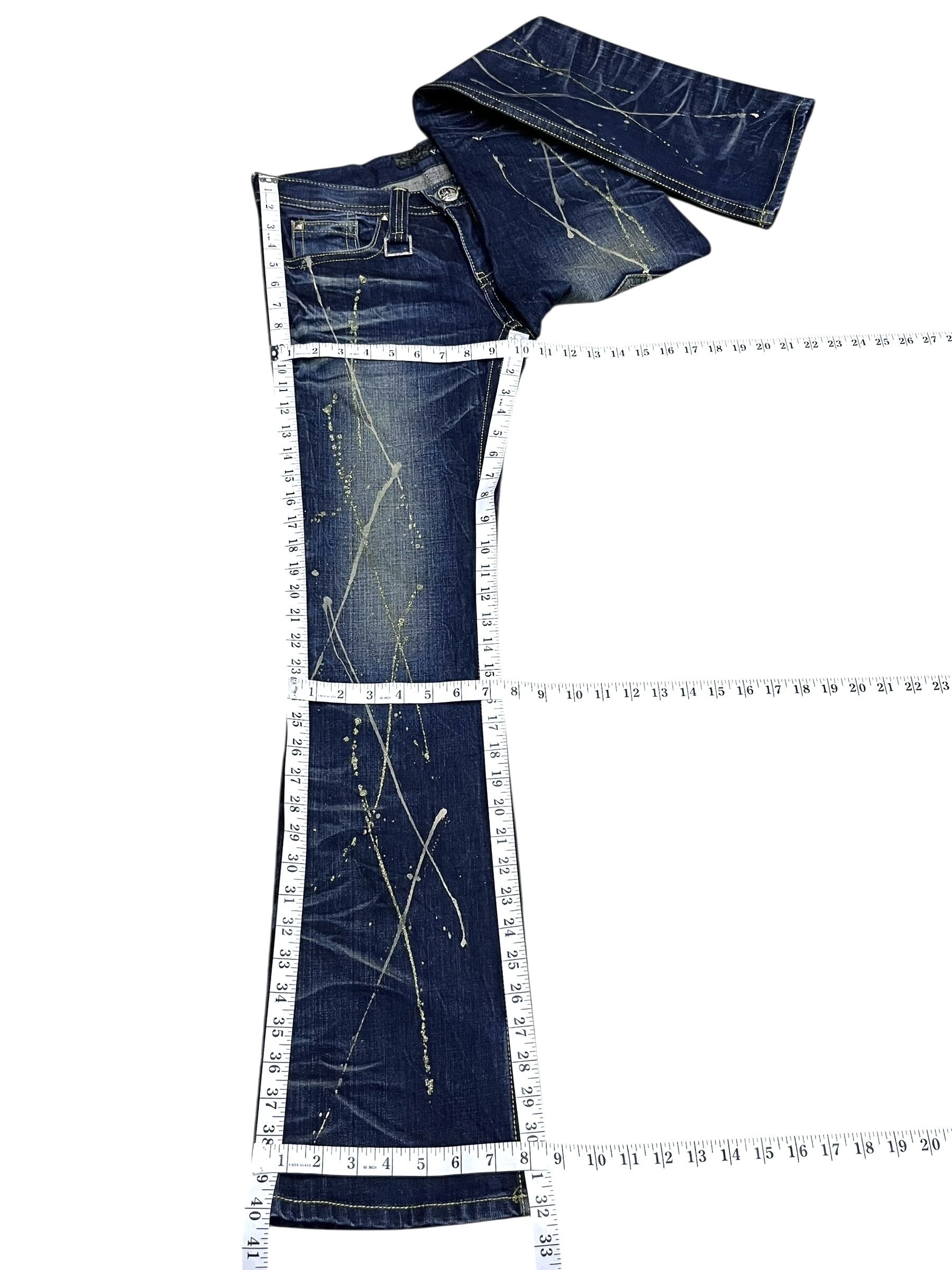 Japanese Brand 🔥RARE XFRM Gold Splatter Studded Flare Rockstar Denim Size US 27 - 16 Thumbnail