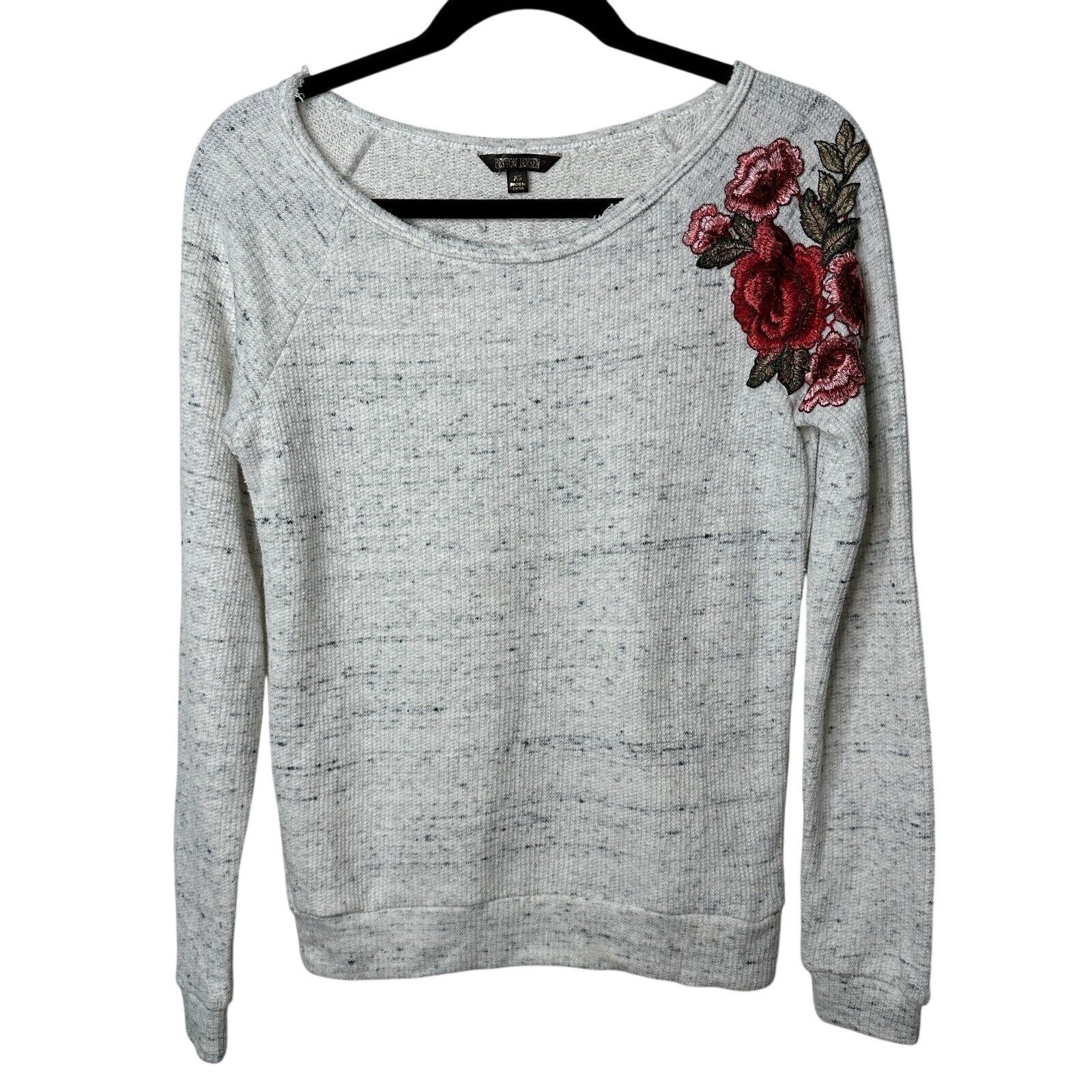 Other Peyton Jensen White-Gray Heathered Embroider Rose Sweater XS Size XS / US 0-2 / IT 36-38 - 1 Thumbnail