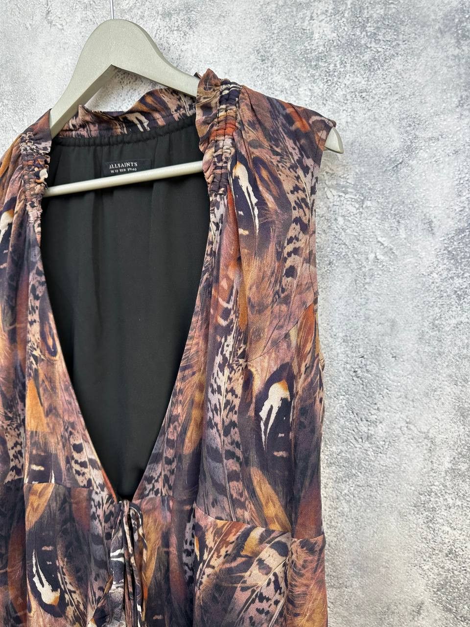 Allsaints AllSaints Darley Fusion Feather Print Ruffle Mini Dress Boho Size M / US 6-8 / IT 42-44 - 5 Thumbnail