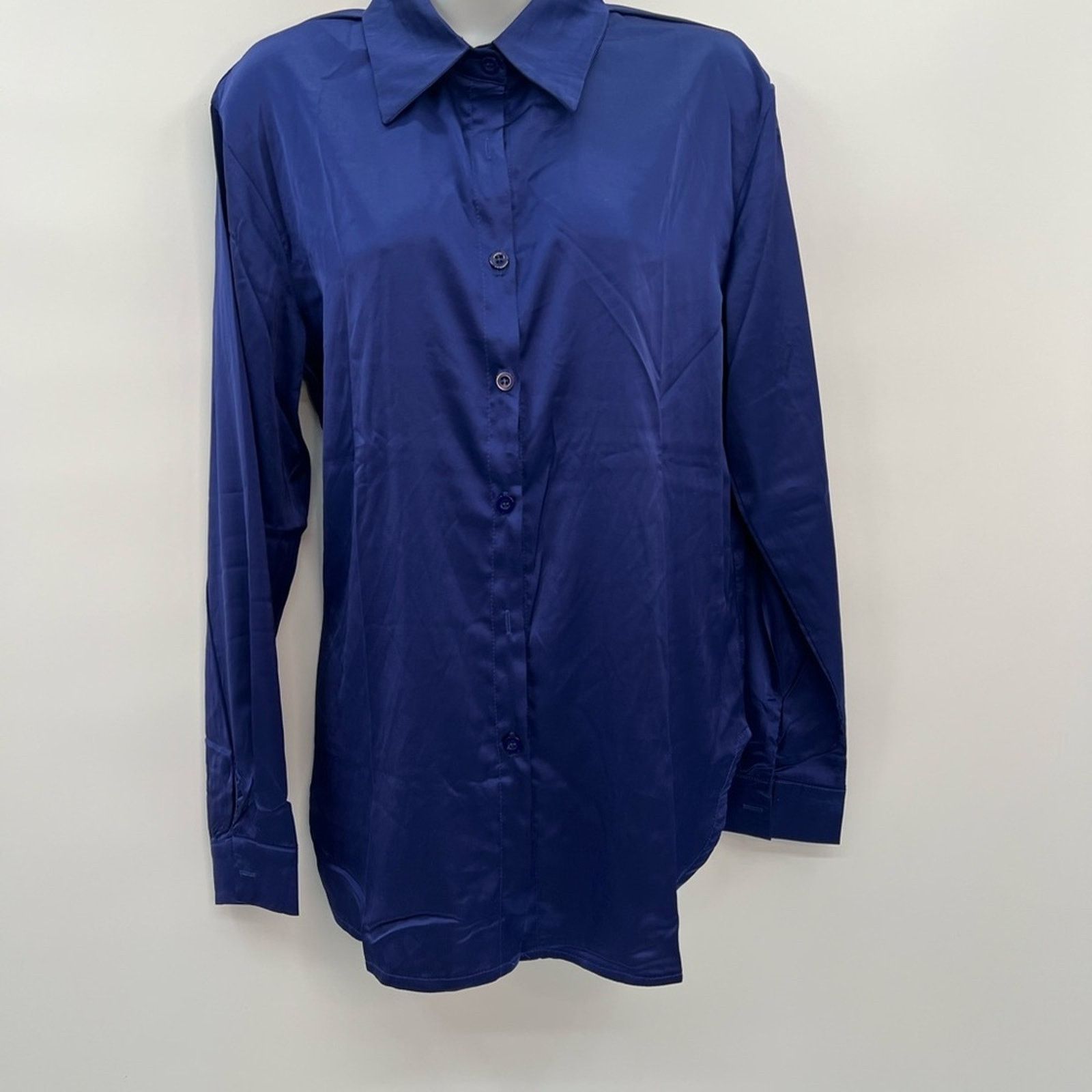 & Other Stories Blue Satin Shirt for Women Buttoned Long Sleeve Tunic Top Size L / US 10 / IT 46 - 2 Thumbnail