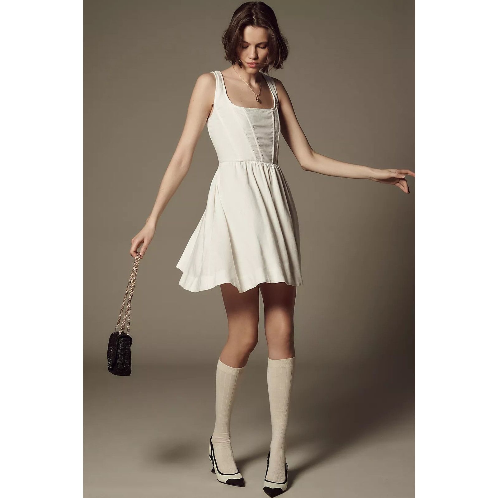 Anthropologie NWT Aureta Fit & Flare Corset Mini Dress $198 MEDIUM White Size M / US 6-8 / IT 42-44 - 1 Thumbnail