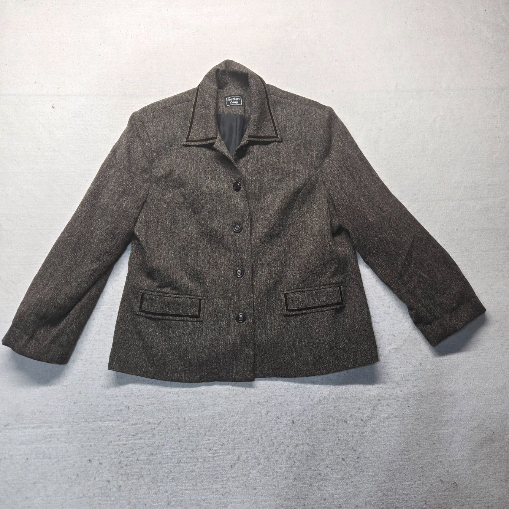 Vintage Southern Lady Blazer Jacket Women 14 Brown Button Up Front Faux Pockets Four-Button Peak Lapel Business Career Modern Blazer Womens 14 Brown Jacket Size XL / US 12-14 / IT 48-50 - 7 Thumbnail