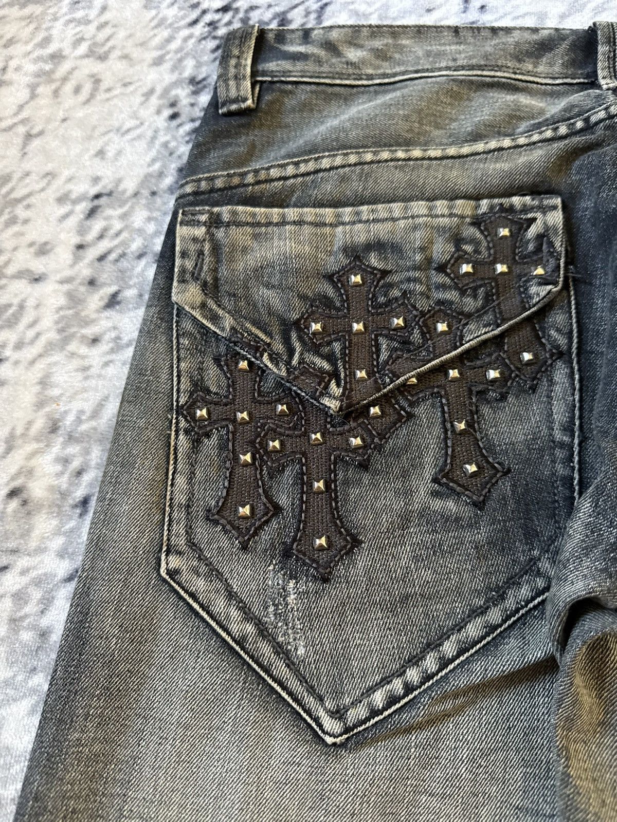 Japanese Brand ✝️ Embroidered Gothic Cross Gray Wash Jeans Pepe Brand Size US 32 / EU 48 - 5 Thumbnail