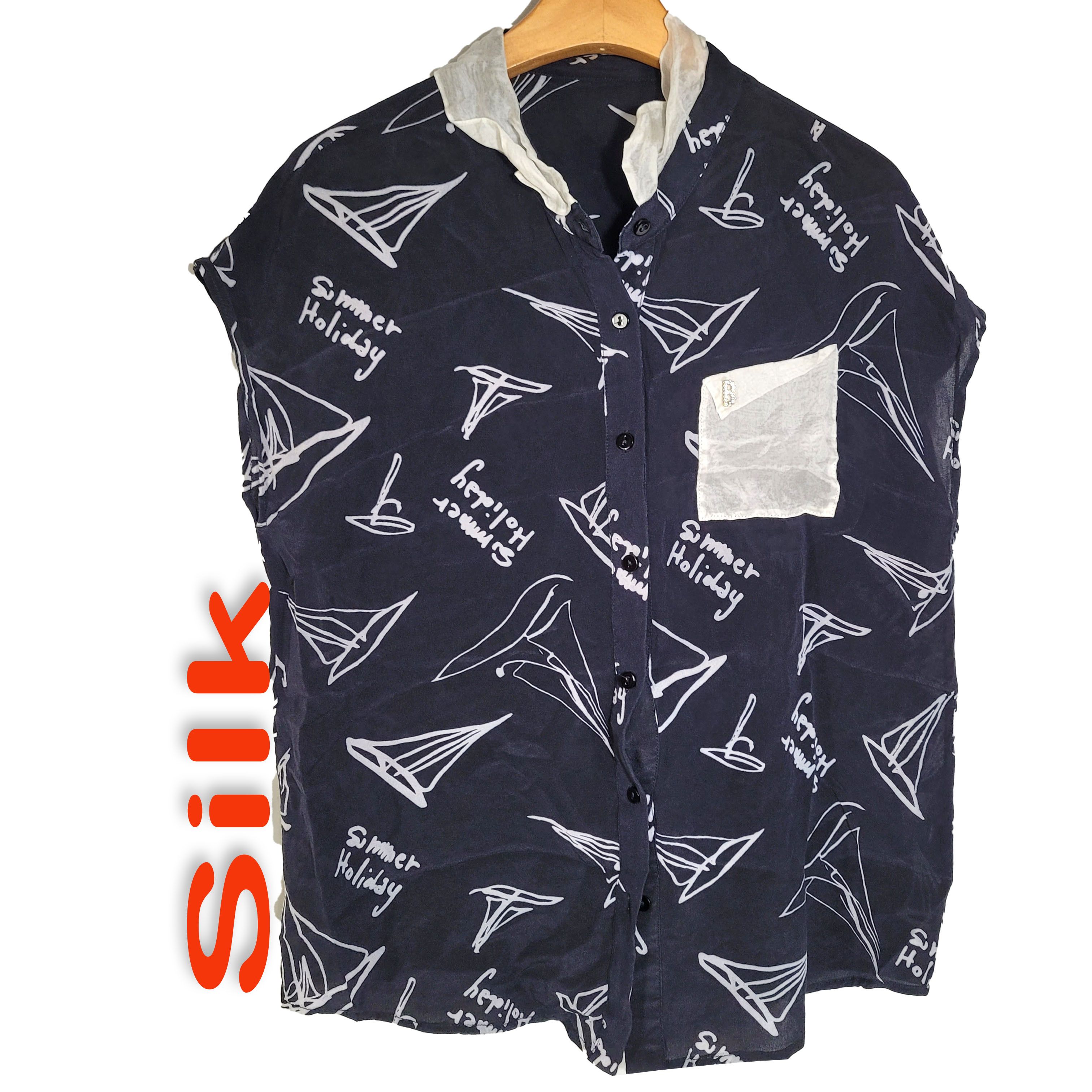 Other Women's 100% Silk M Short Sleeve Button up Top Shirt SDB593 Size M / US 6-8 / IT 42-44 - 1 Thumbnail