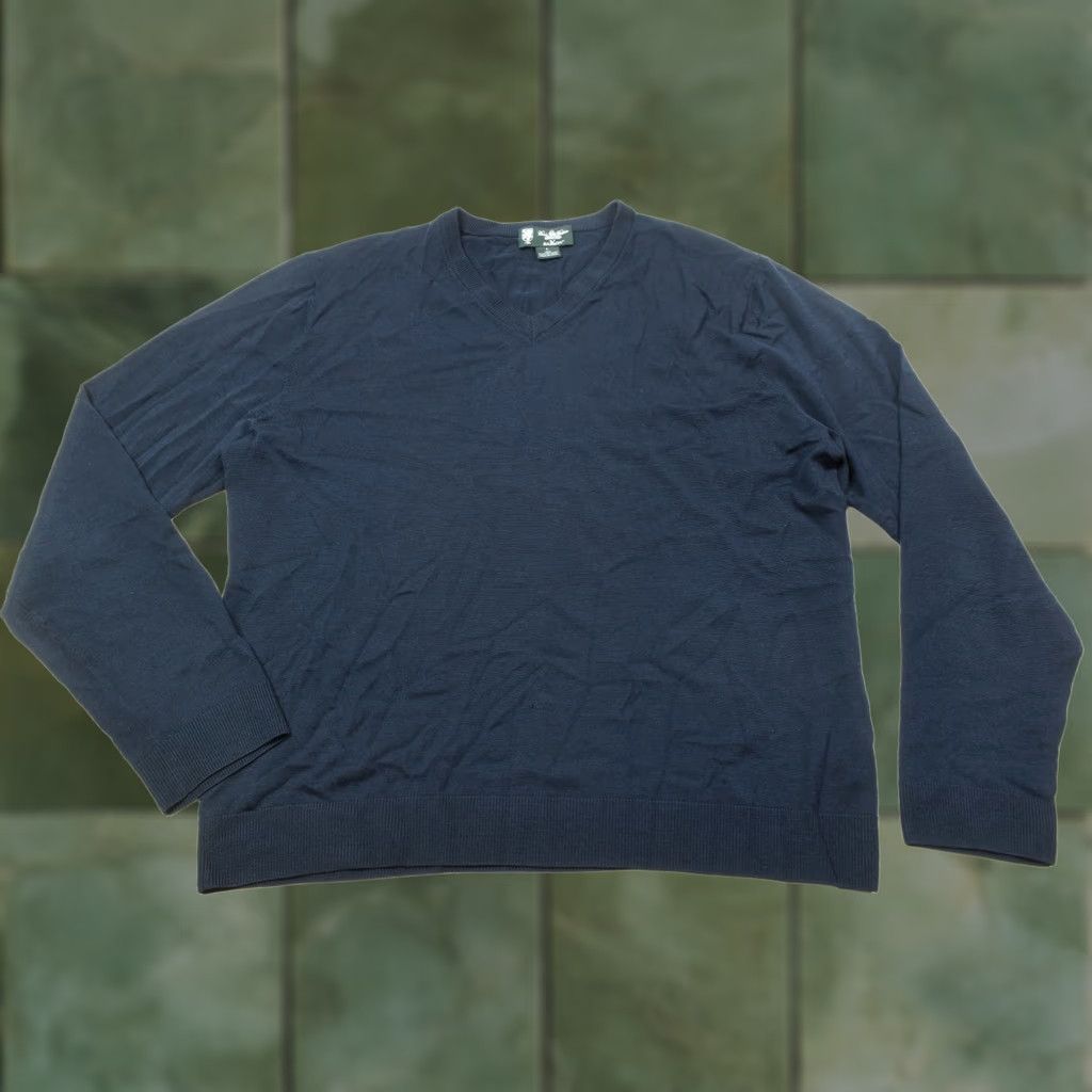 Brooks Brothers Brooks Brothers SaxXon Wool Sweater Navy Blue Long Sleeve V-Neck Mens Large L Pullover Knit Size US L / EU 52-54 / 3 - 1 Thumbnail