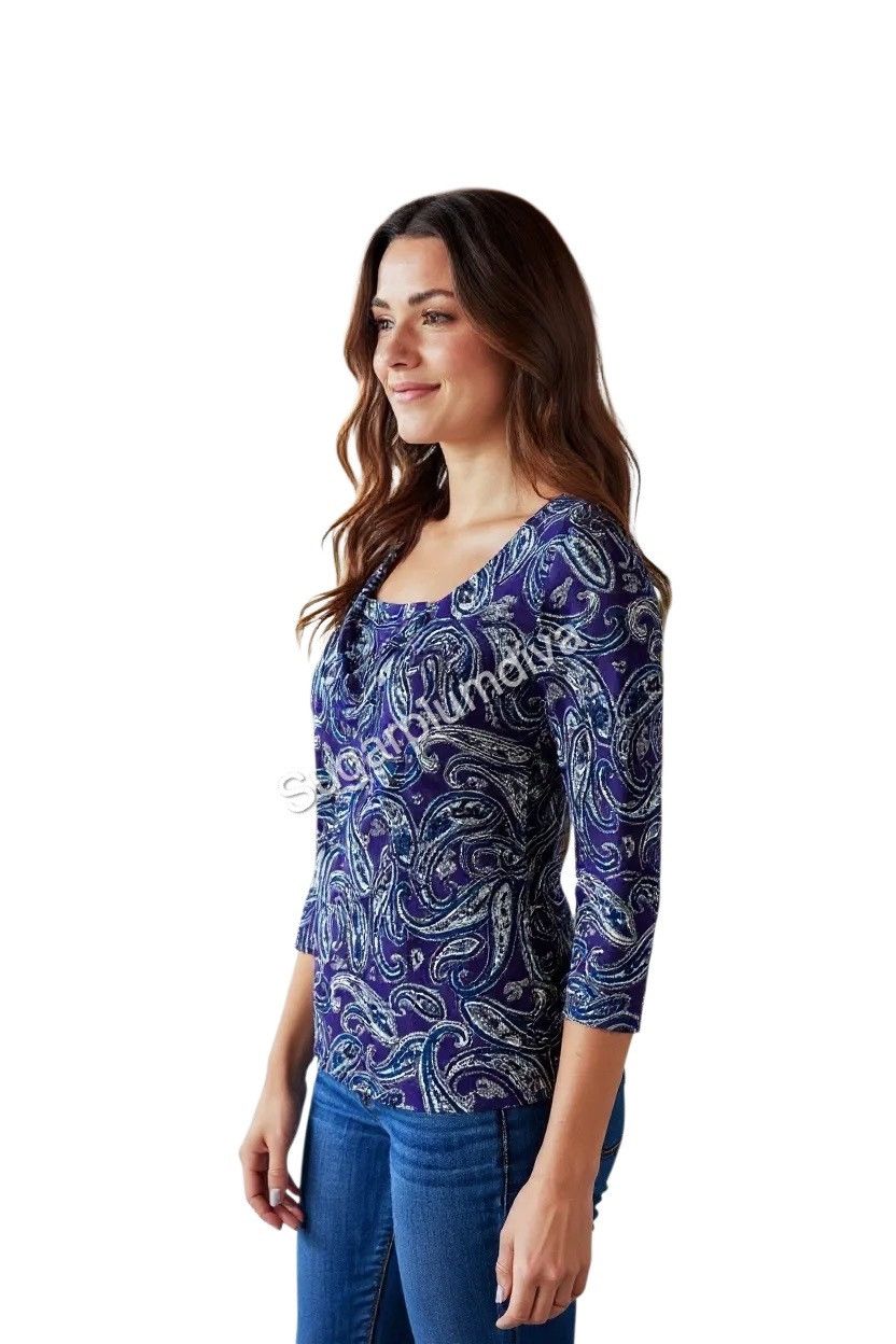 Michael Kors Michael Kors Purple 3/4 Sleeve Italian Paisley Blouse MEDIUM Size M / US 6-8 / IT 42-44 - 1 Thumbnail
