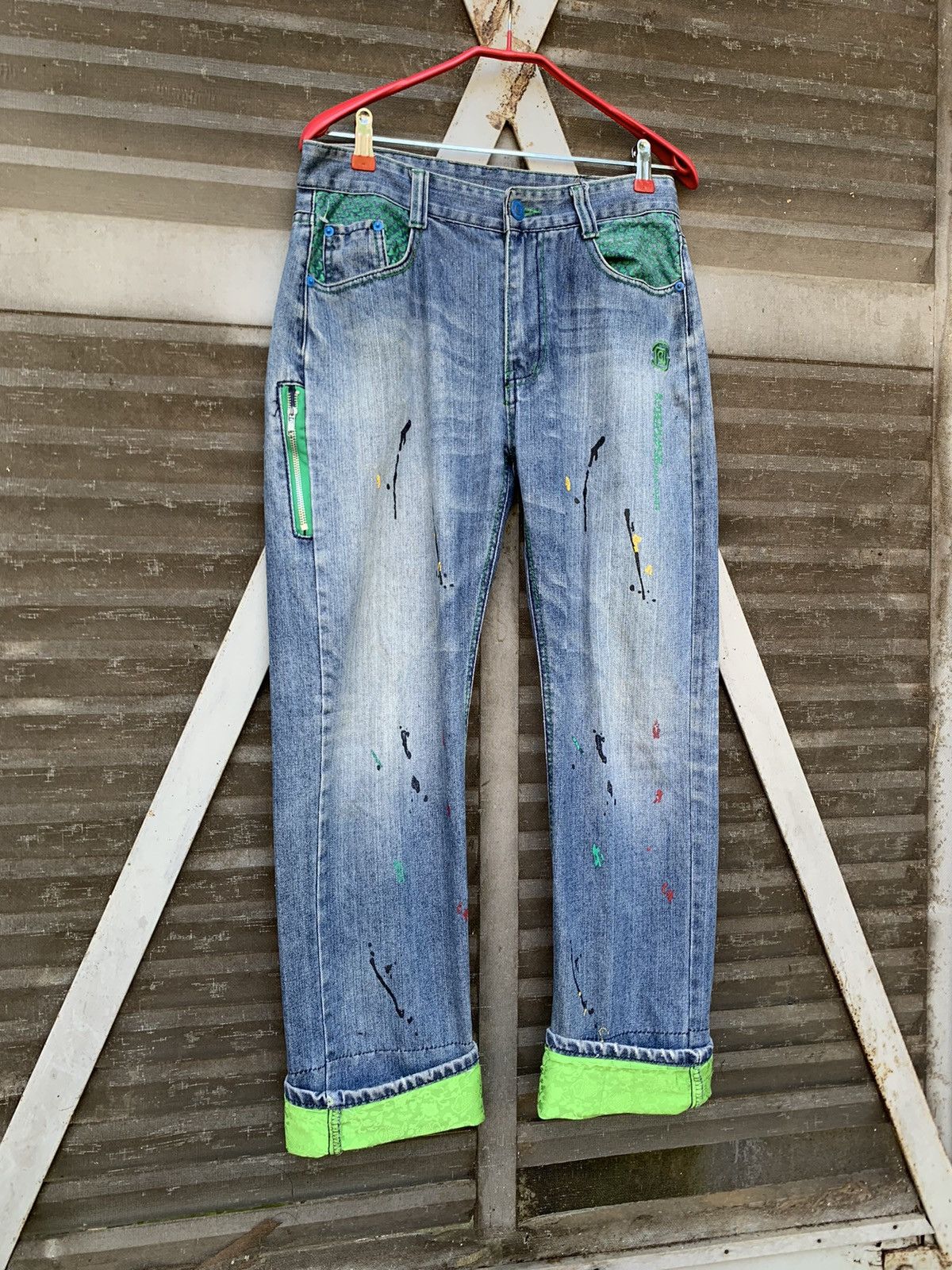 Vintage Vintage XSECAI Paint Splatters (Koi Fish Lined) Denim Jeans Size US 30 / EU 46 - 5 Thumbnail
