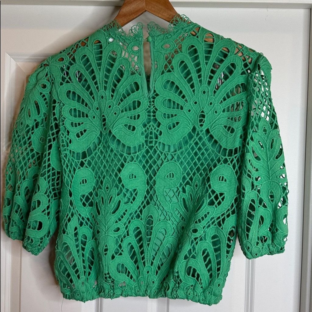 Other Vogue Vibes green crop puffy sleeve floral blouse top sz Lg Size L / US 10 / IT 46 - 6 Thumbnail