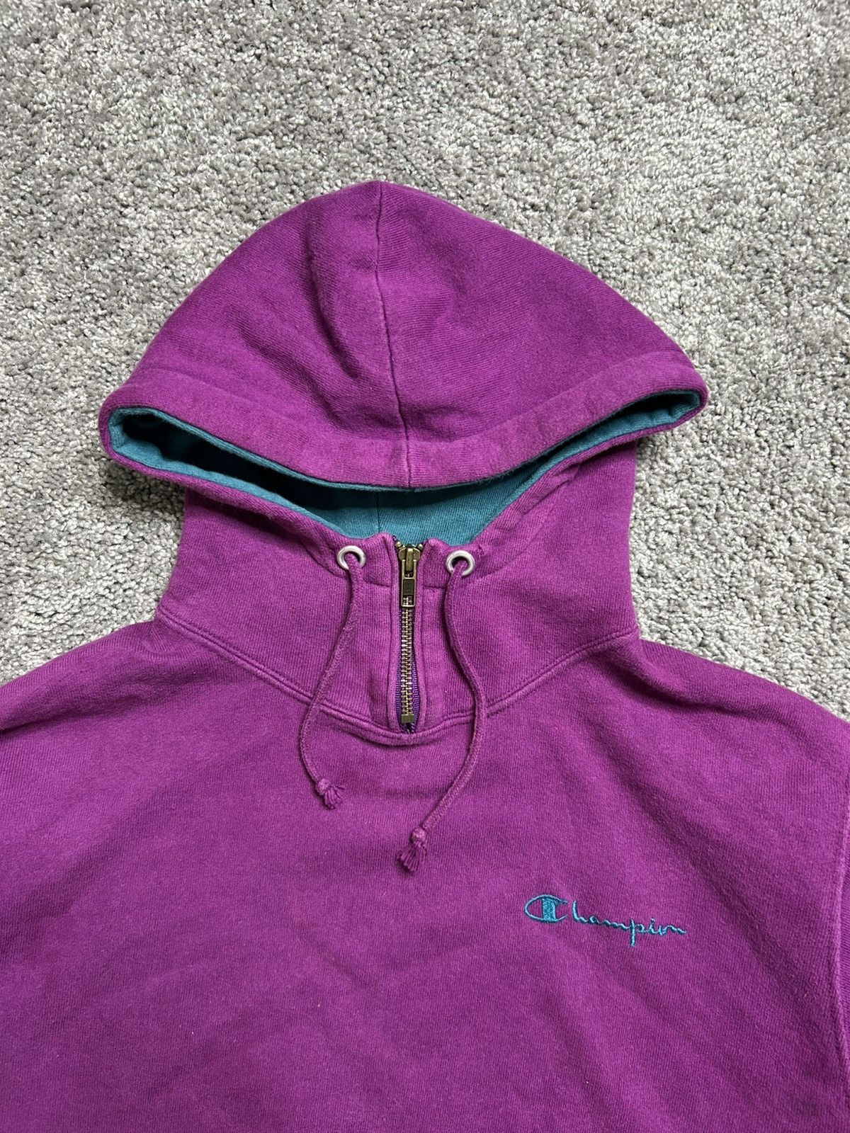 Champion Vintage 90s Champion Sweatshirt Quarter Zip Hoodie Purple Size US L / EU 52-54 / 3 - 2 Thumbnail