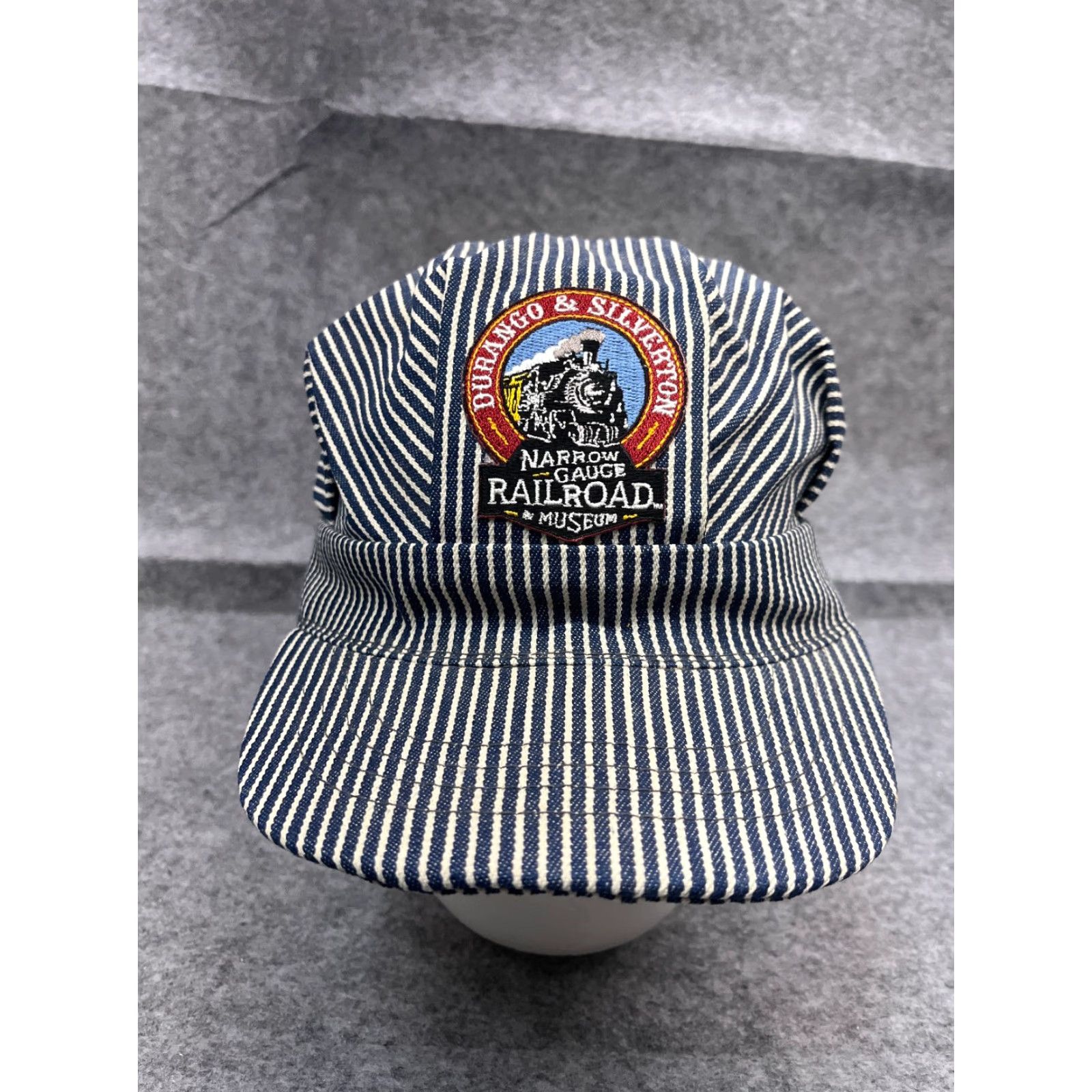 Durango VINTAGE Durango & Silverton Engineer Hat Cap Snap Back Adult Blue Stripe Cotton Made USA Size ONE SIZE - 2 Thumbnail