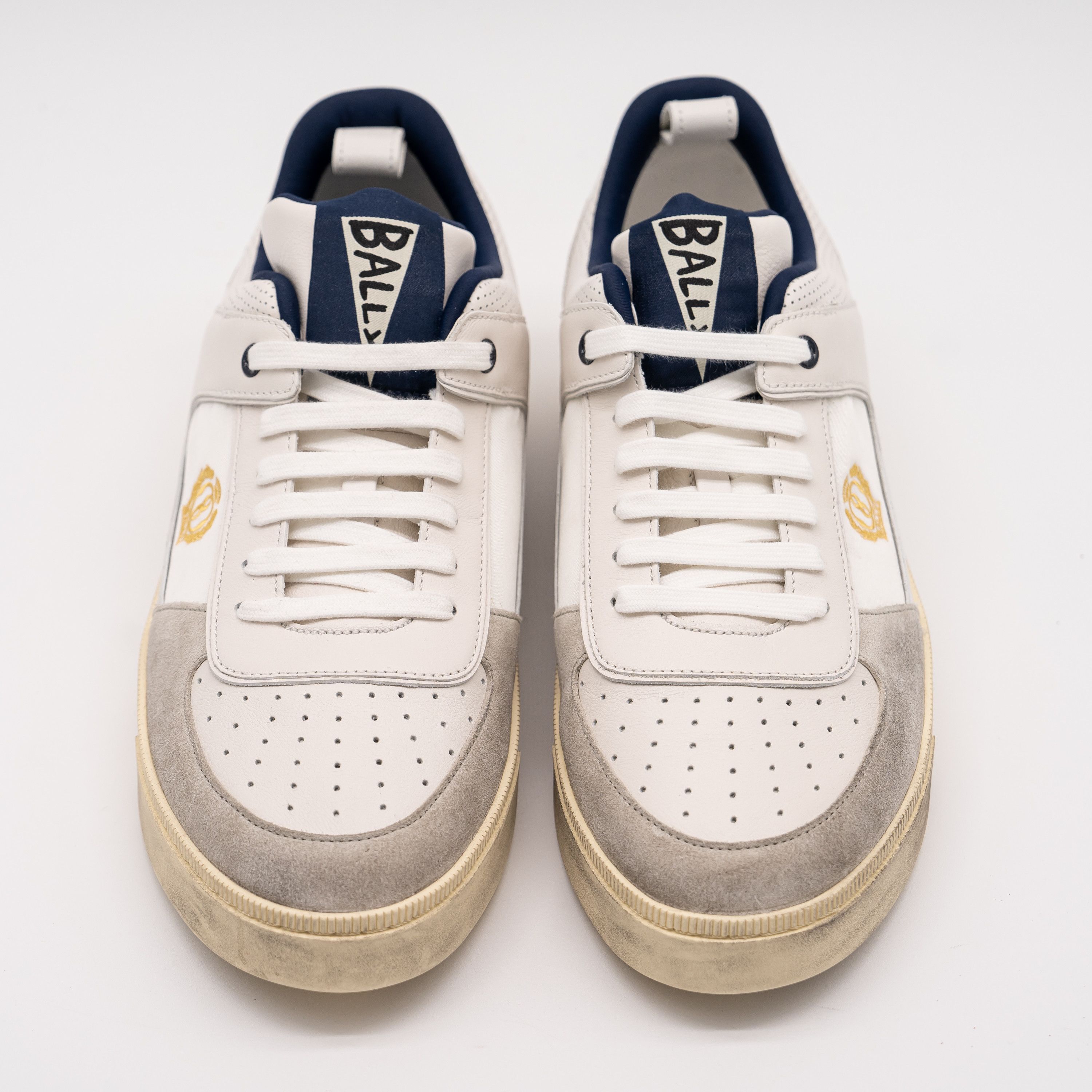 Bally 13.5 Bally Riweira White Grey Navy Dusty Leather Sneakers Size US 13 / EU 46 - 3 Thumbnail