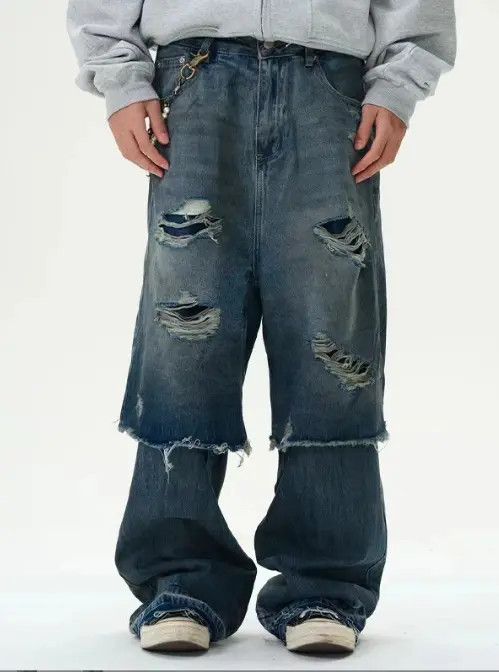 Japanese Brand VIBE Washed distressed straight street retro ripped jeans Size US 32 / EU 48 - 6 Thumbnail
