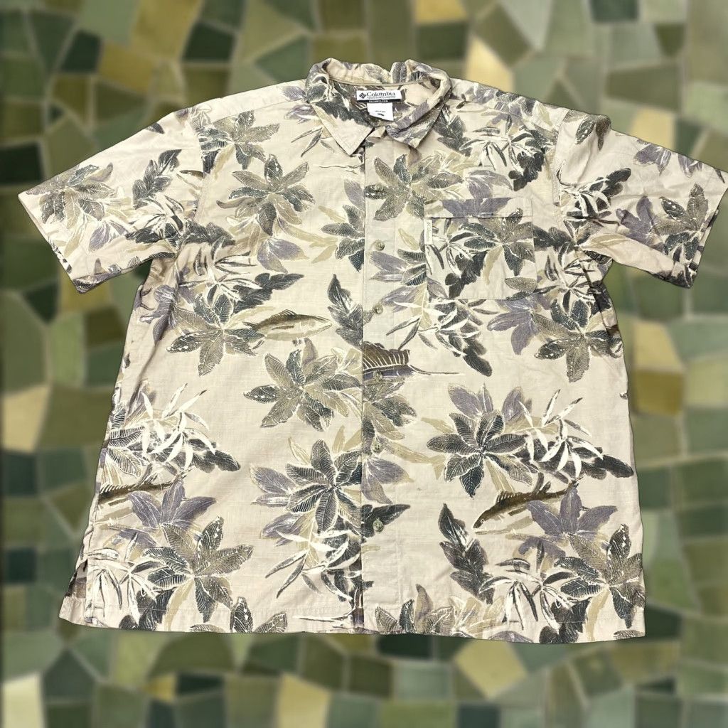 ALOHAS VINTAGE Columbia Shirt Mens Large Beige Floral Hawaiian Aloha Button Front Cotton AM7635 Tropical Beach Mens L Beige Floral Hawaiian Shirt Size US L / EU 52-54 / 3 - 1 Thumbnail