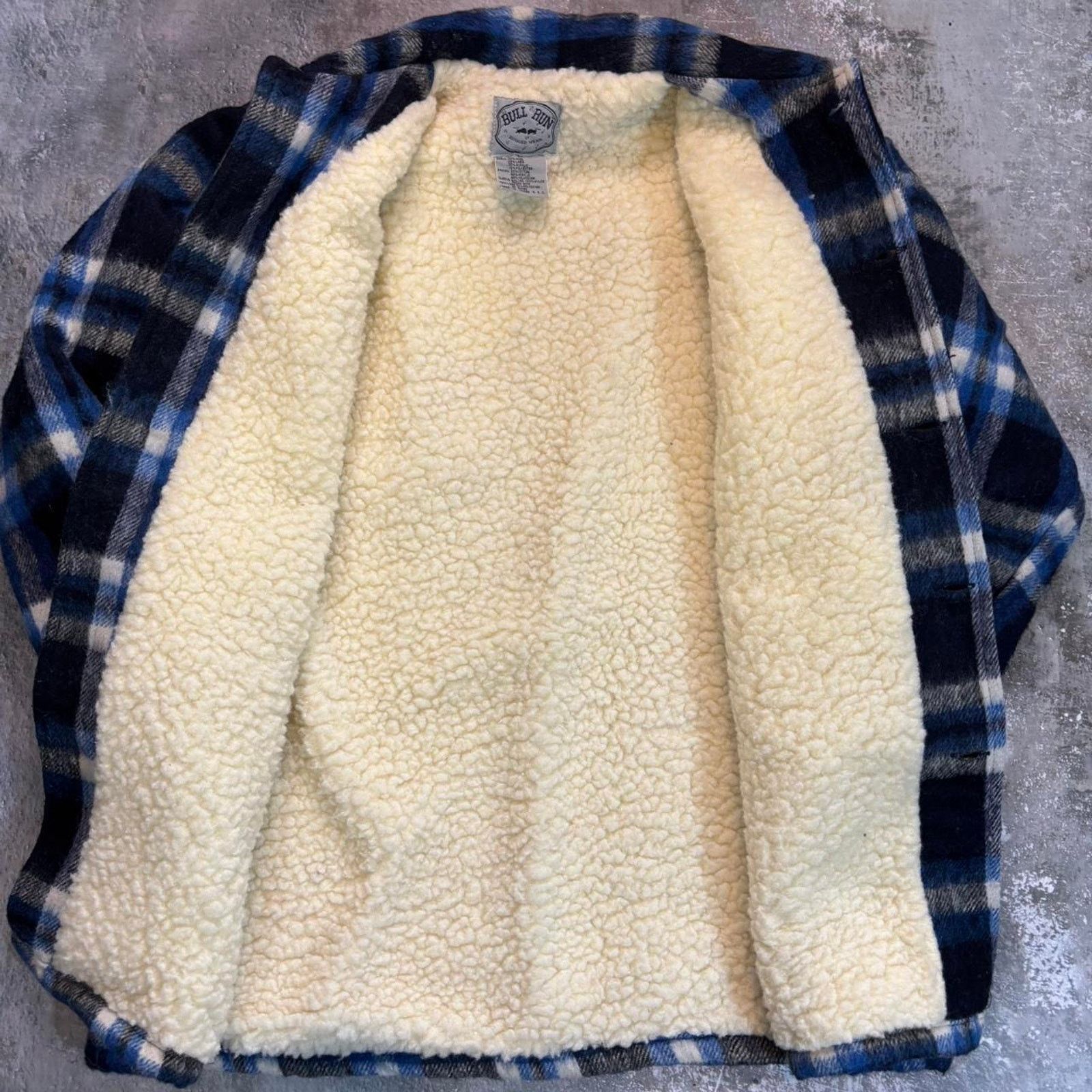 Vintage Blue and White Shadow Plaid Sherpa Lined Flannel Jacket. Size US L / EU 52-54 / 3 - 4 Thumbnail