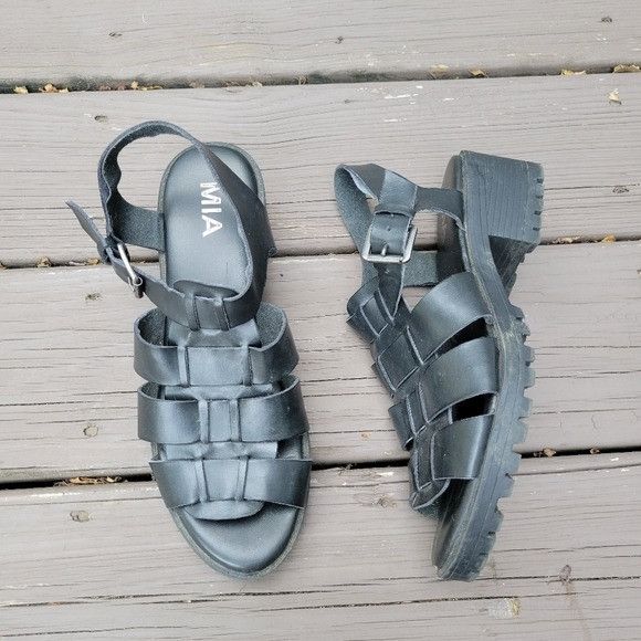 Vintage Vintage 90s y2k MIA Black Greek Fisherman Chunky Platform Je Size US 8.5 / IT 38.5 - 1 Thumbnail