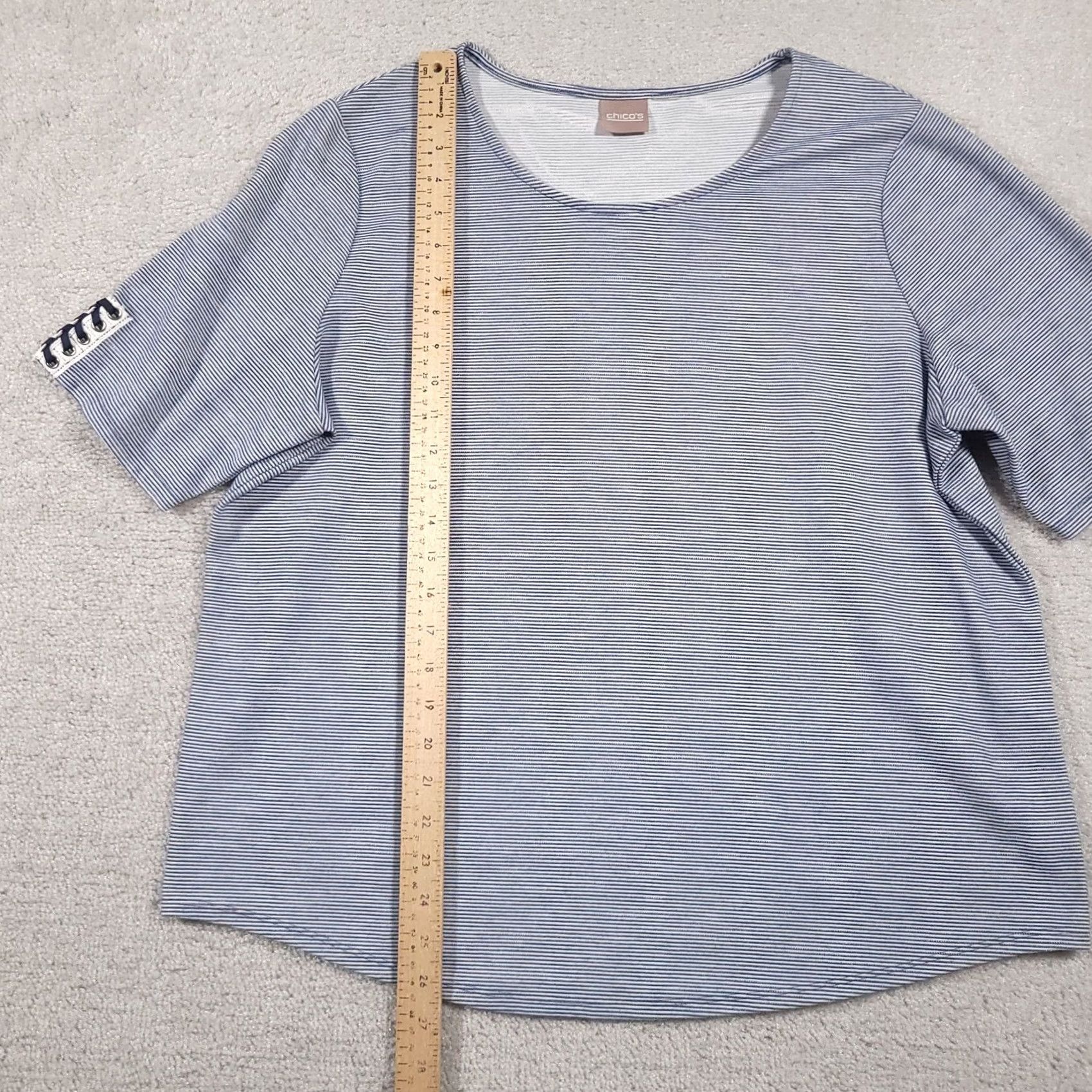 Vintage Chicos Shirt Womens XL Blue White Striped Short Sleeve Lace Up Tee Top Size XL / US 12-14 / IT 48-50 - 6 Thumbnail