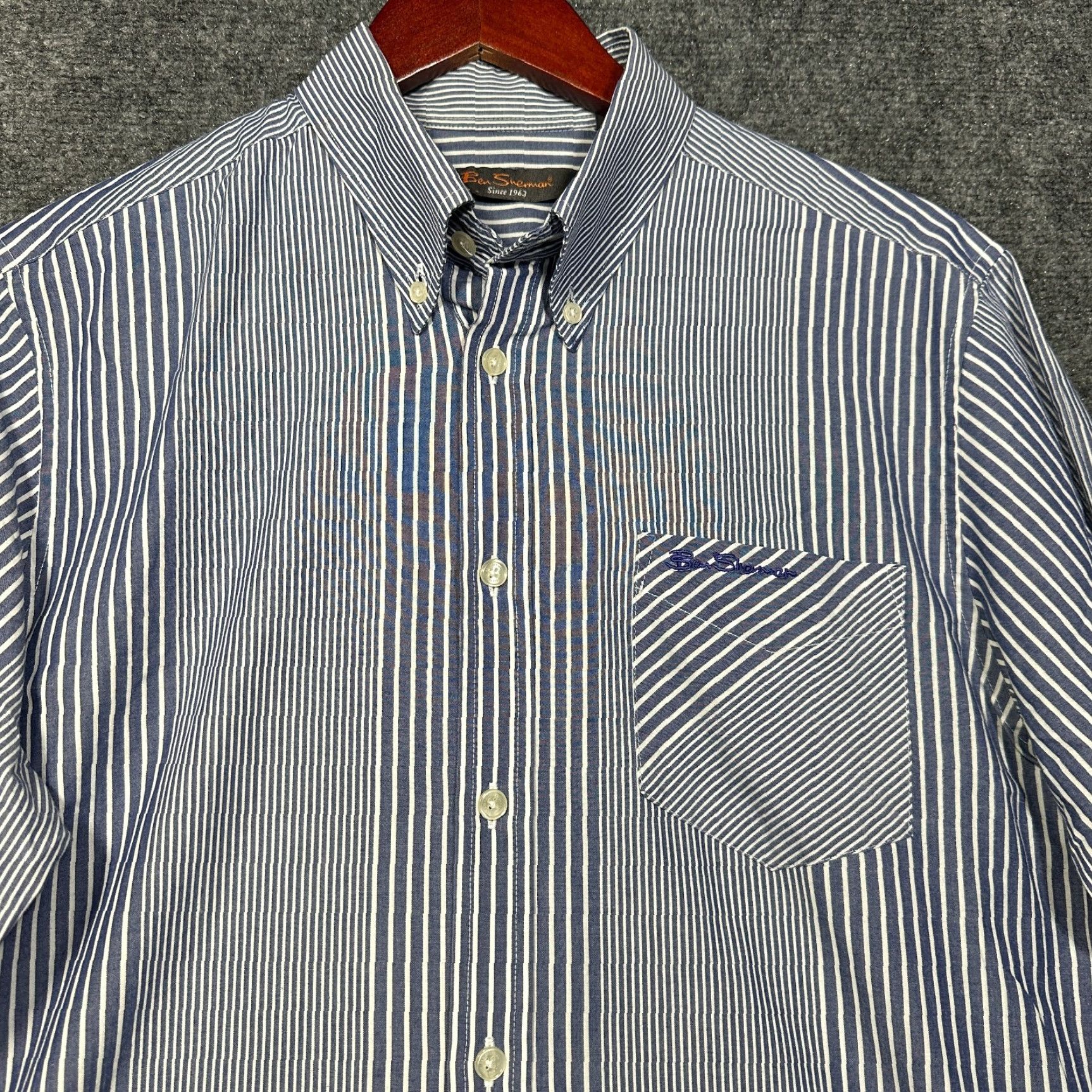 Ben Sherman Ben Sherman Shirt Mens Large Button-Down Blue White Stripe Cotton Pocket Logo Size US L / EU 52-54 / 3 - 5 Thumbnail