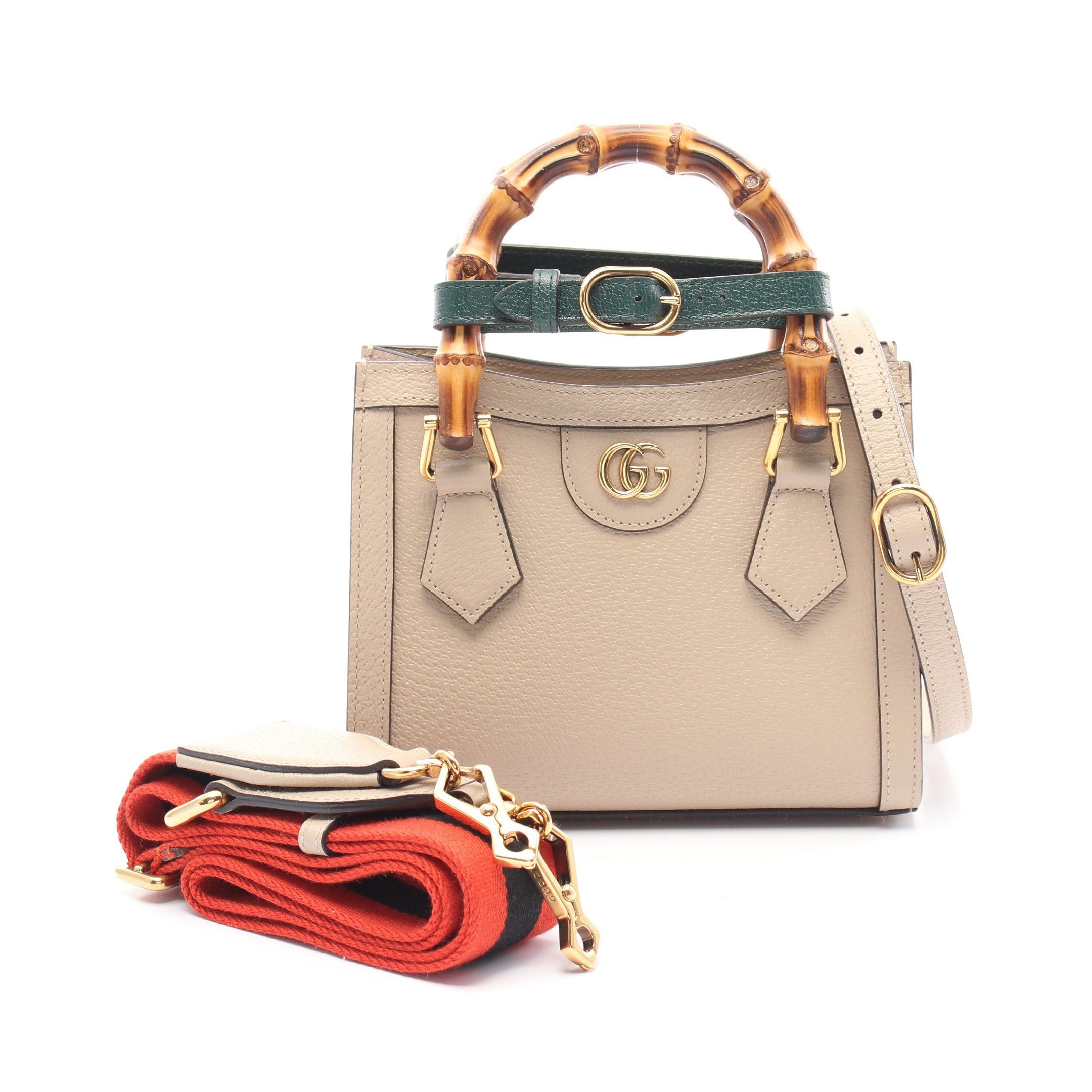 Gucci Gucci Diana Mini Bamboo Handbag Tote Bag Leather Gray Beige Size ONE SIZE - 1 Thumbnail