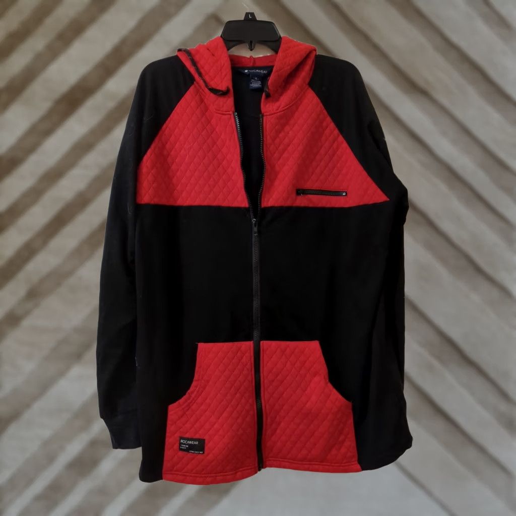 Rocawear VINTAGE Rocawear Sweater/Jacket Hooded Full Zip Mens XL Red Black Quilted 90s Size US XL / EU 56 / 4 - 1 Thumbnail