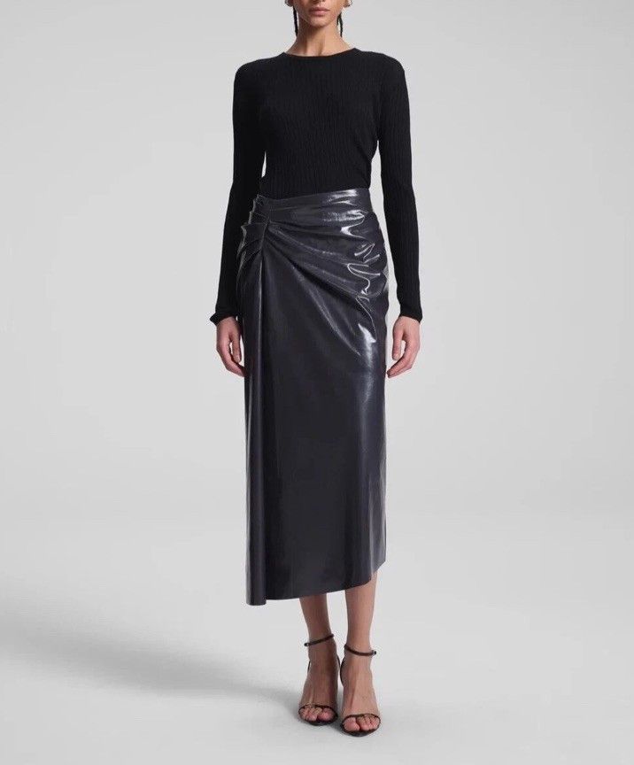 A.L.C. A.L.C. Tessa Ruched Faux Leather Midi Skirt Smoke 12 NWT Size 34" / US 12 / IT 48 - 1 Thumbnail
