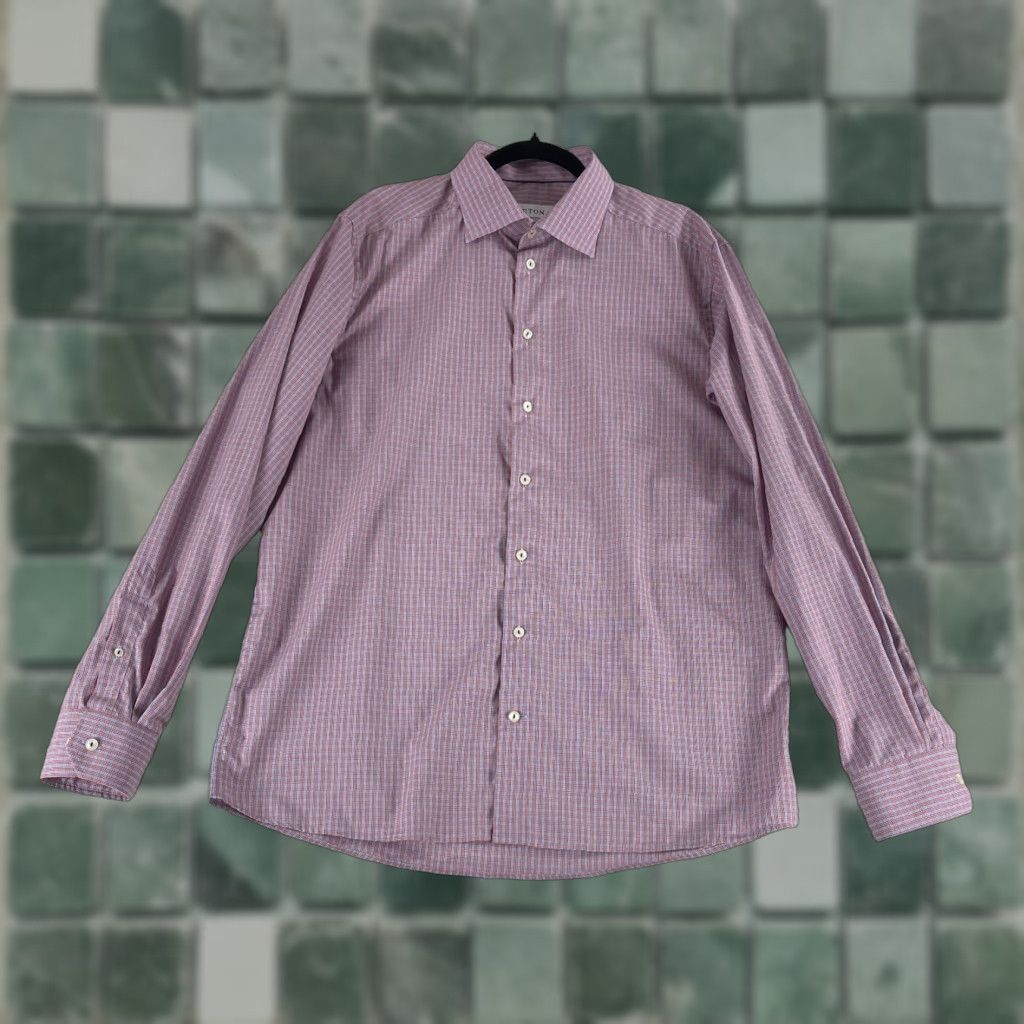 Eton Eton Red Plaid Contemporary Button-Up Shirt Mens XL Long Sleeve 100% Cotton Size US XL / EU 56 / 4 - 1 Thumbnail