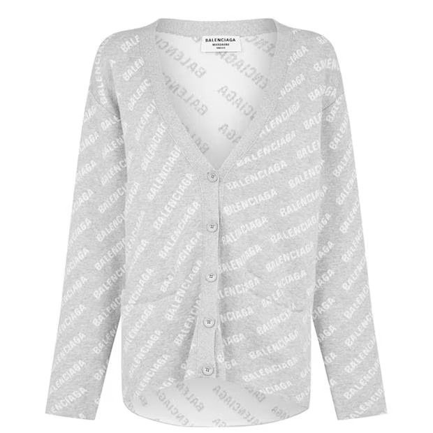 Balenciaga o1g2r1mq0924 Mini Allover Logo Cardigan in Grey & White Size S / US 4 / IT 40 - 1 Thumbnail