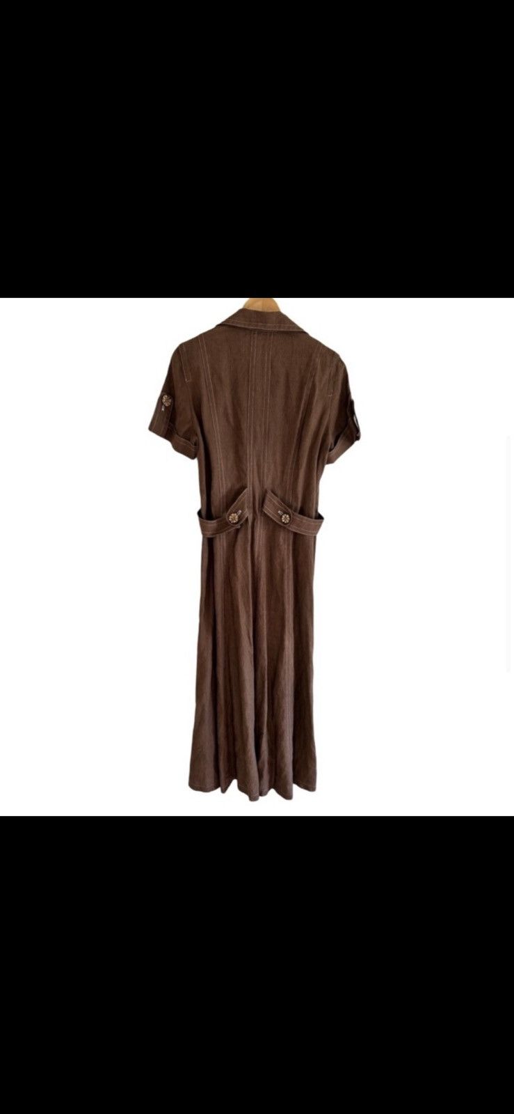 Vintage Vtg Francesca Mammoliti Brown Linen Button Down Pocket Dress Size L / US 10 / IT 46 - 3 Thumbnail