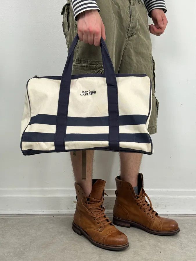 Jean Paul Gaultier Jean Paul Gaultier White & Navy Canvas Striped Handle Bag Size ONE SIZE - 1 Thumbnail