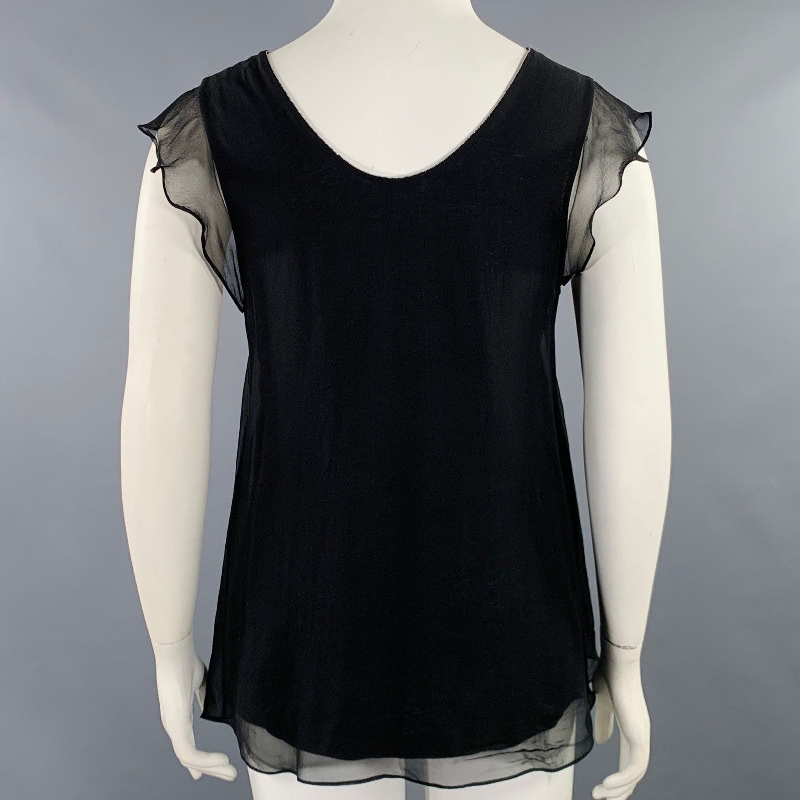 Brunello Cucinelli XL Black Silver Silk Monili Double Layer Dress Top Size XL / US 12-14 / IT 48-50 - 4 Thumbnail