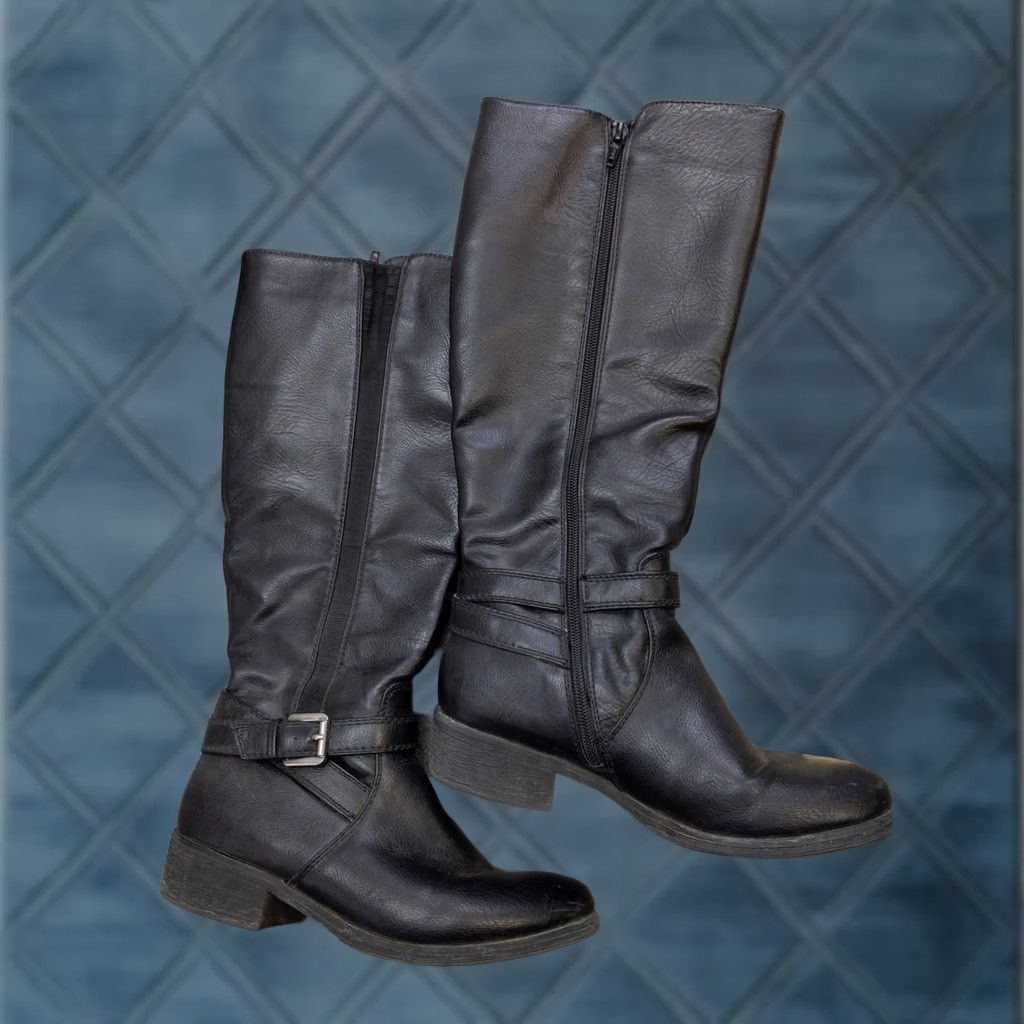 Croft & Barrow Croft & Barrow Boots Womens 7.5 Black Synthetic Knee High Riding Buckle Zip Size US 8 / IT 38 - 1 Thumbnail